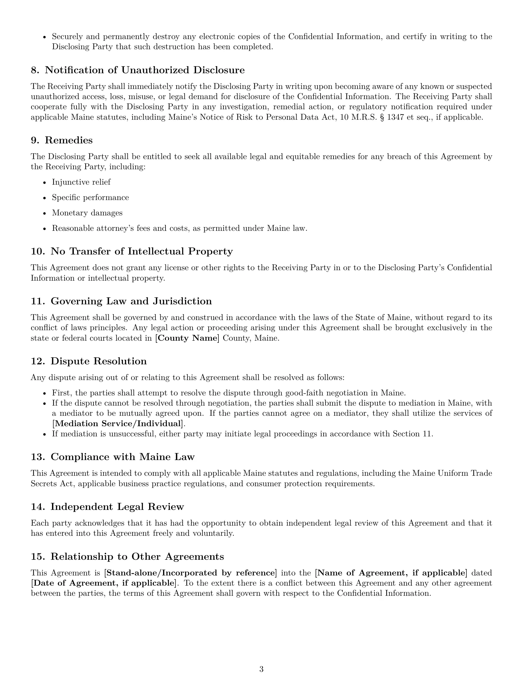 Preview page 3 of Free Maine supplier nda template