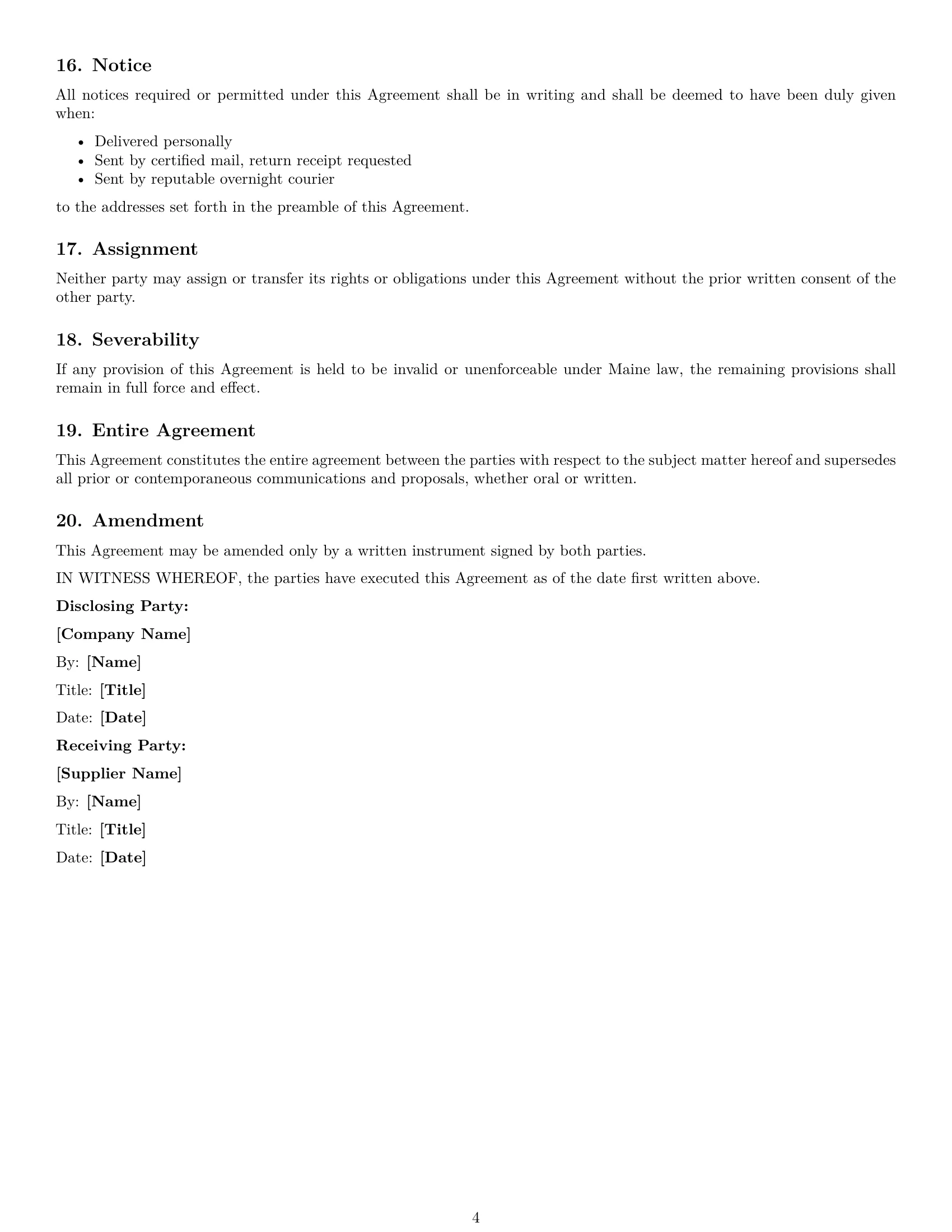 Preview page 4 of Free Maine supplier nda template