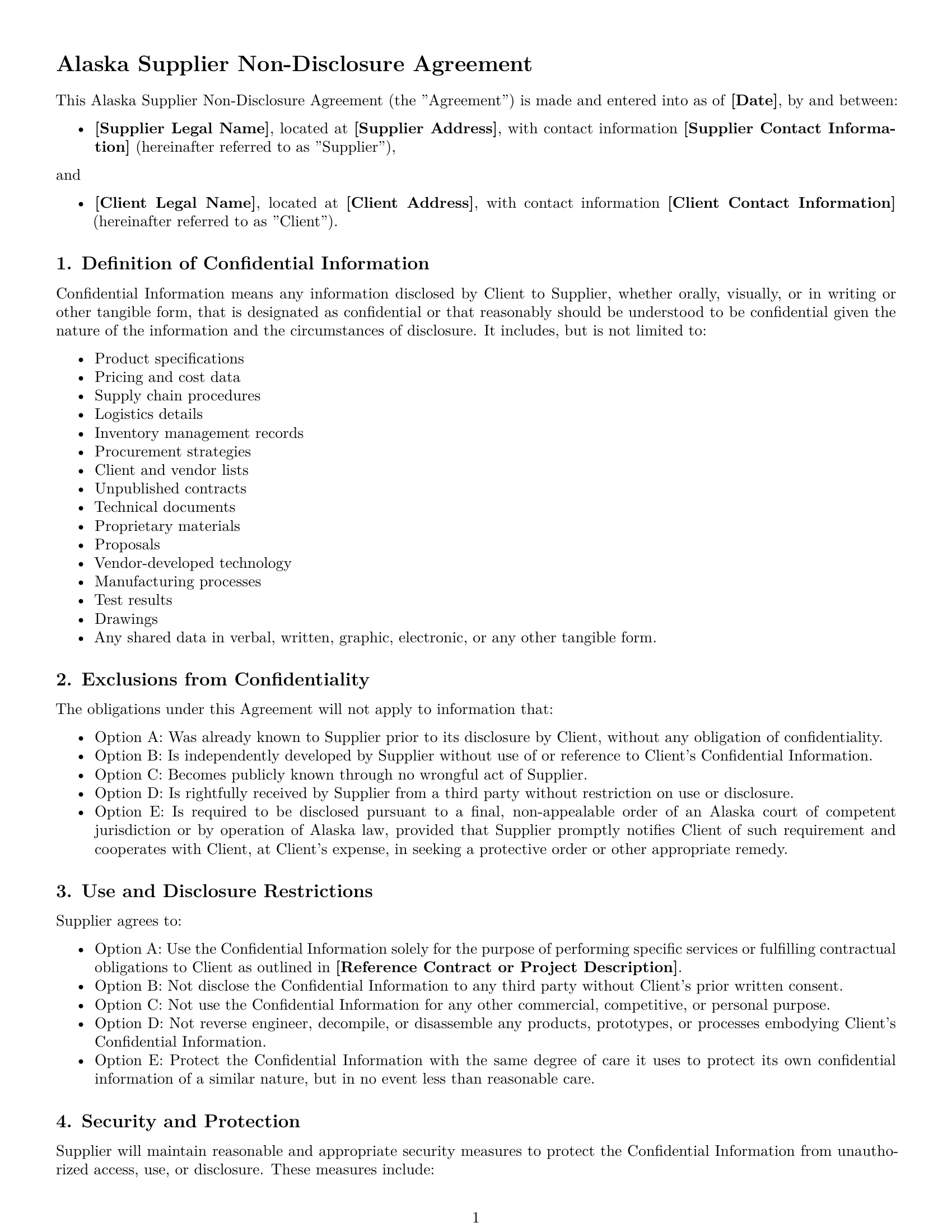Preview page 1 of Free Alaska supplier nda template