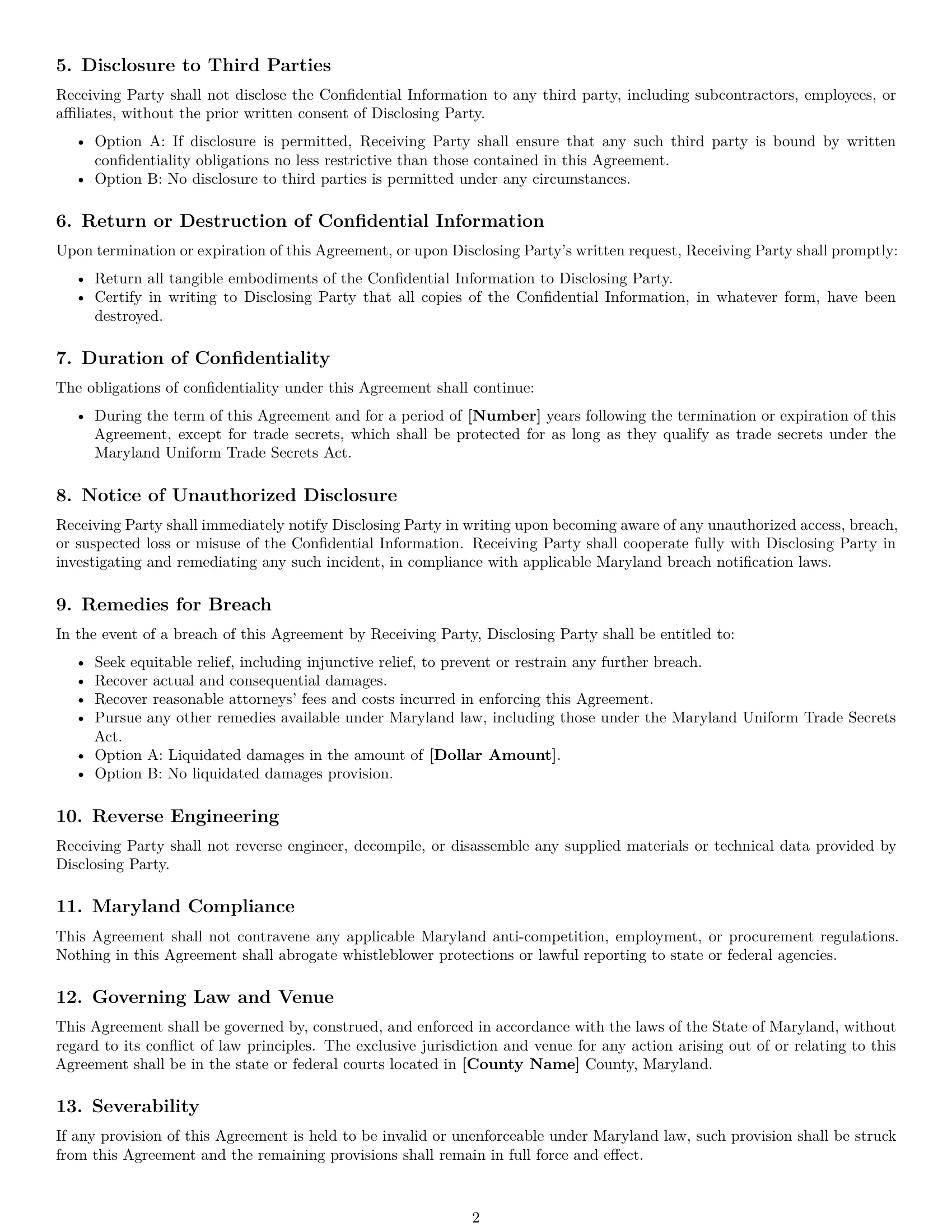 Preview page 2 of Free Maryland supplier nda template