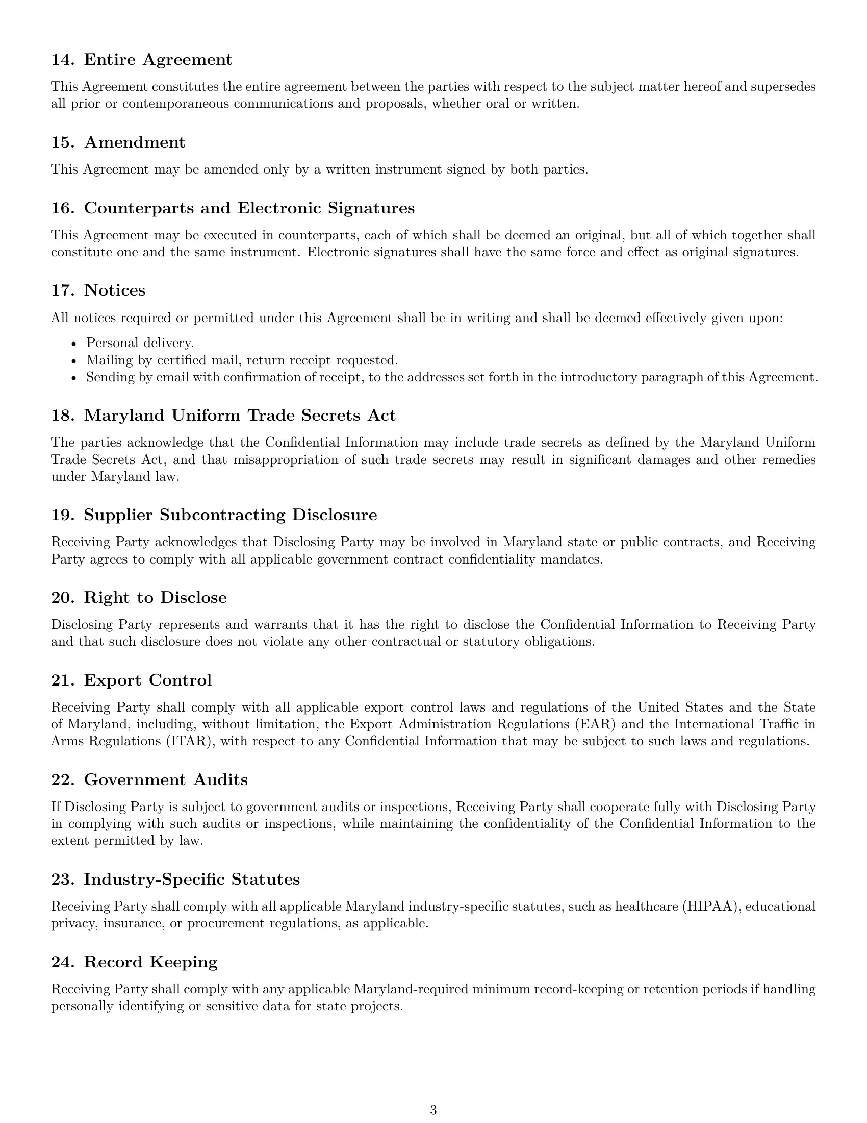 Preview page 3 of Free Maryland supplier nda template