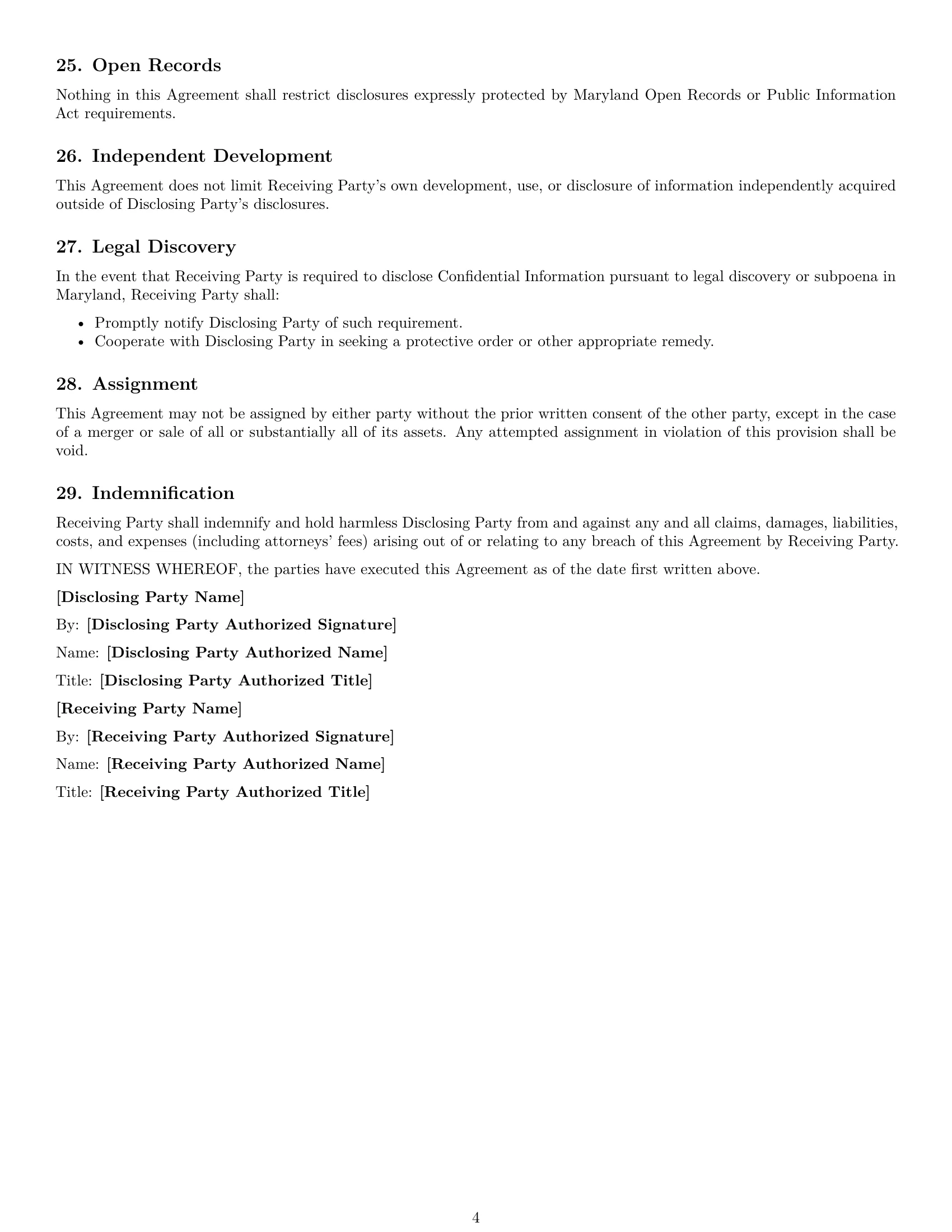 Preview page 4 of Free Maryland supplier nda template