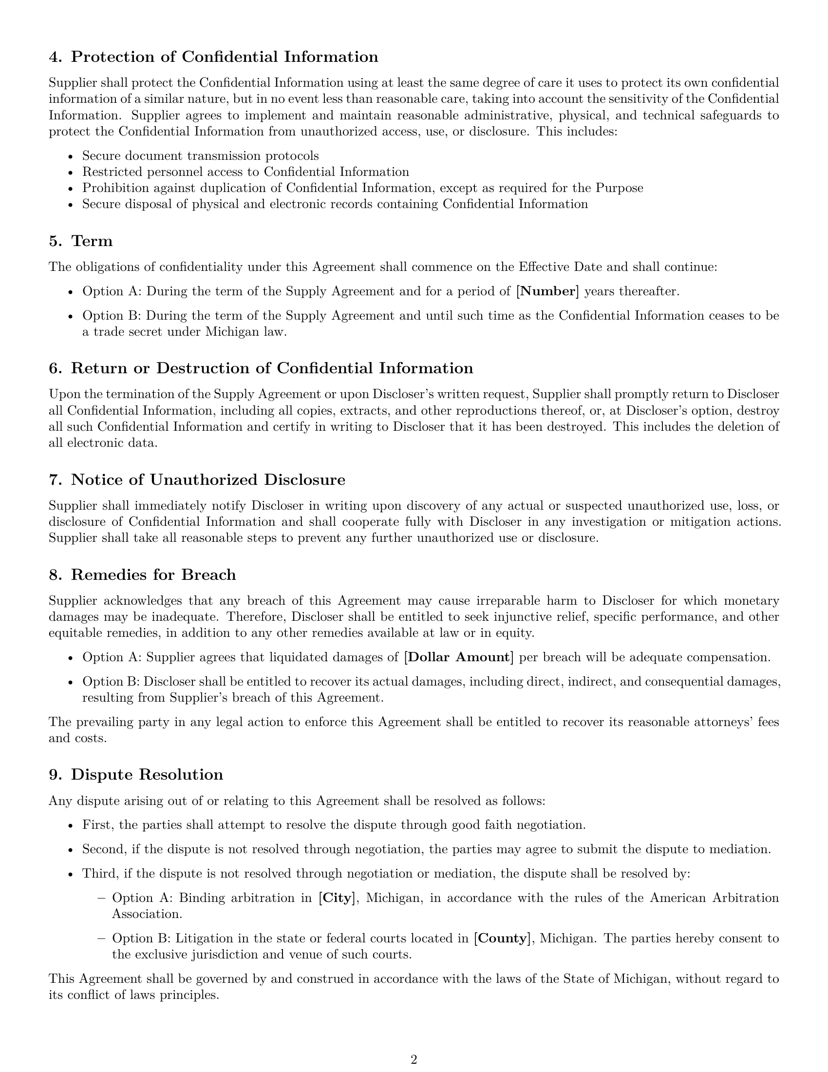 Preview page 2 of Free Michigan supplier nda template
