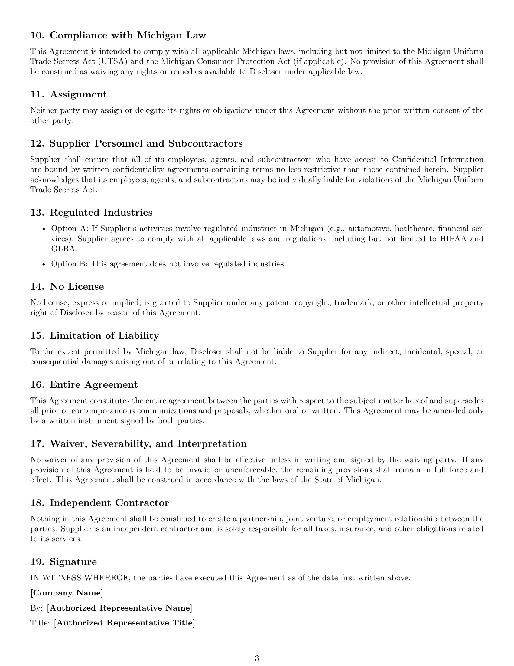Preview page 3 of Free Michigan supplier nda template