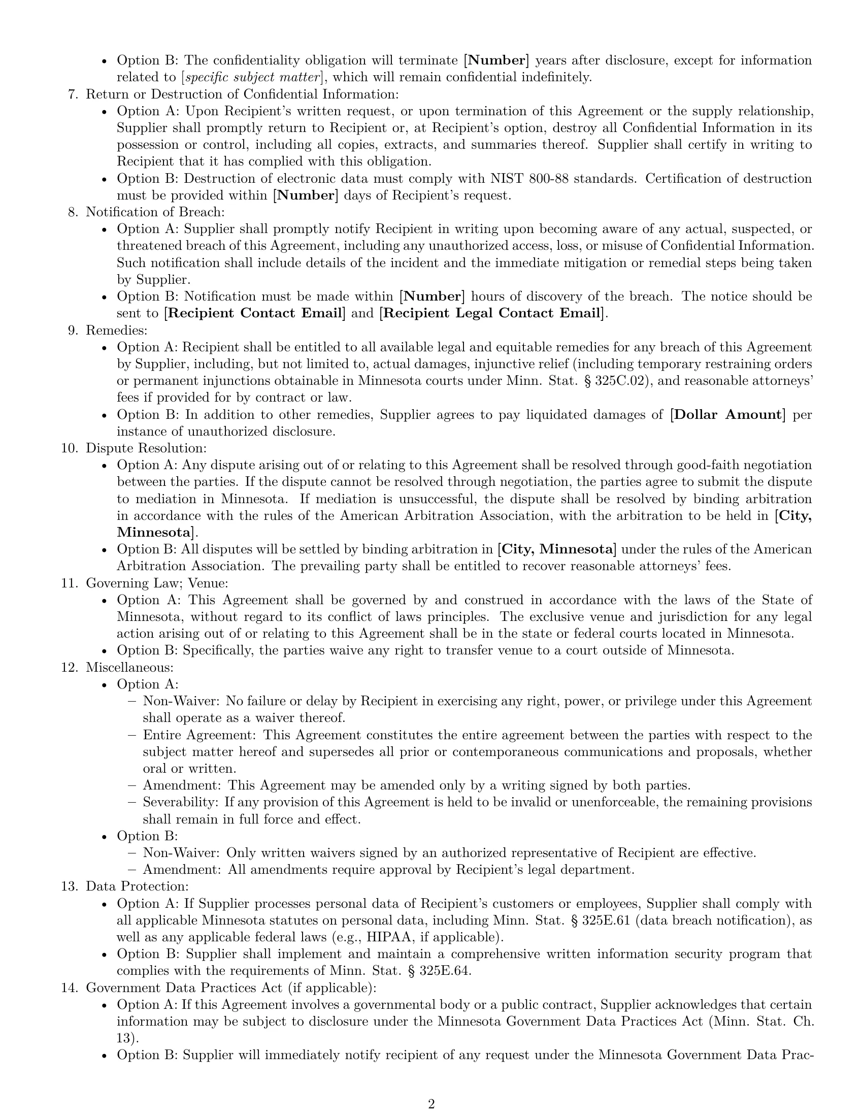 Preview page 2 of Free Minnesota supplier nda template