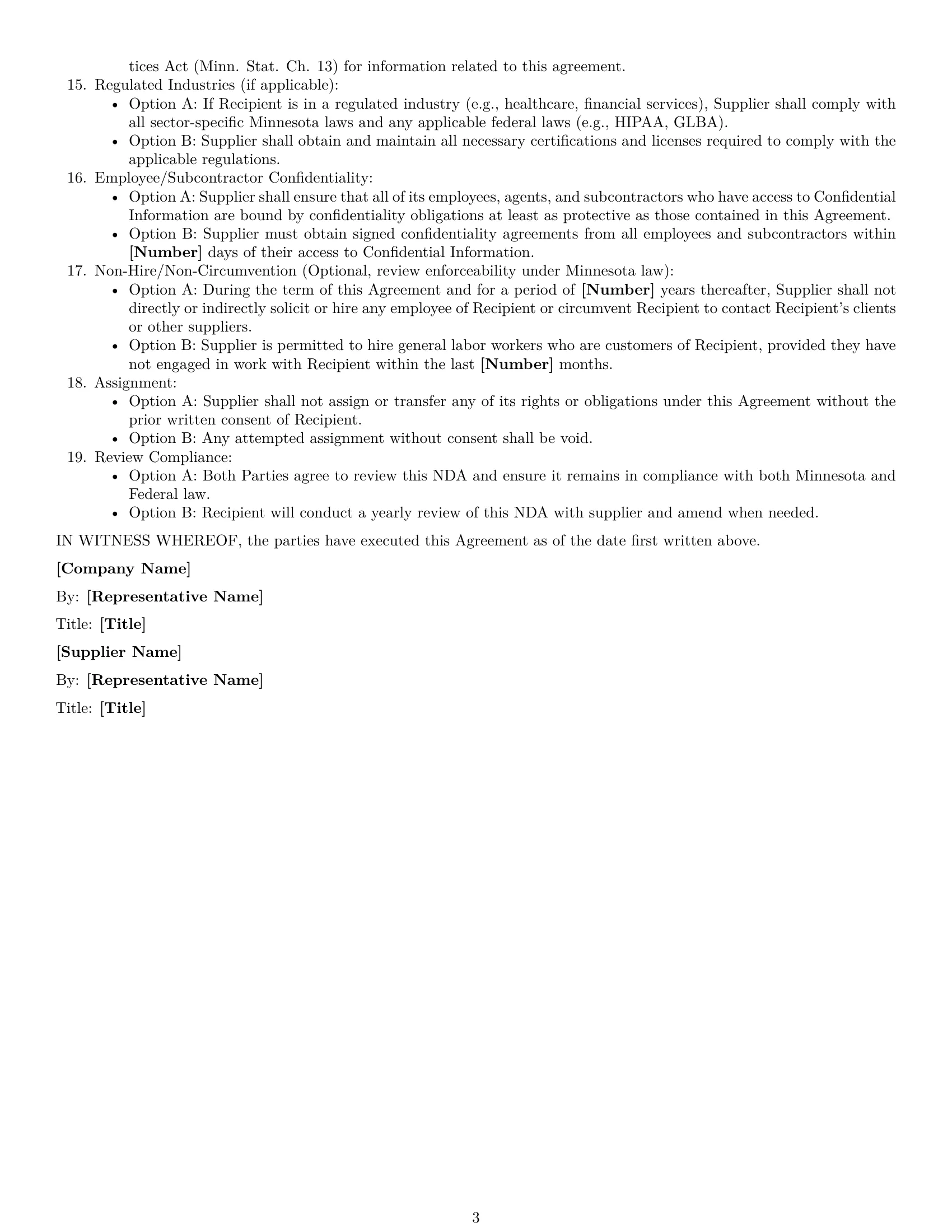 Preview page 3 of Free Minnesota supplier nda template