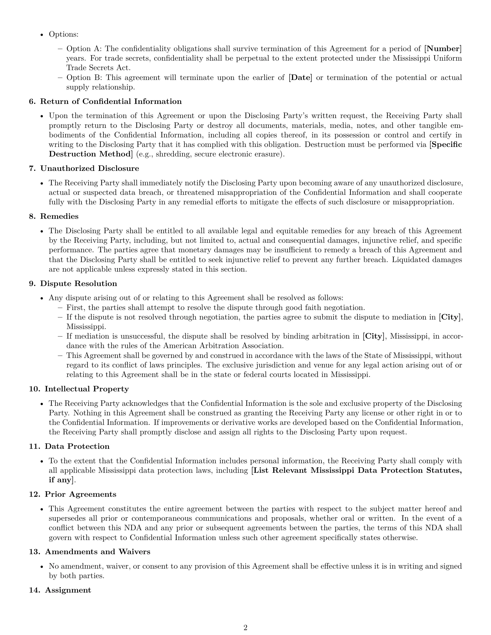 Preview page 2 of Free Mississippi supplier nda template