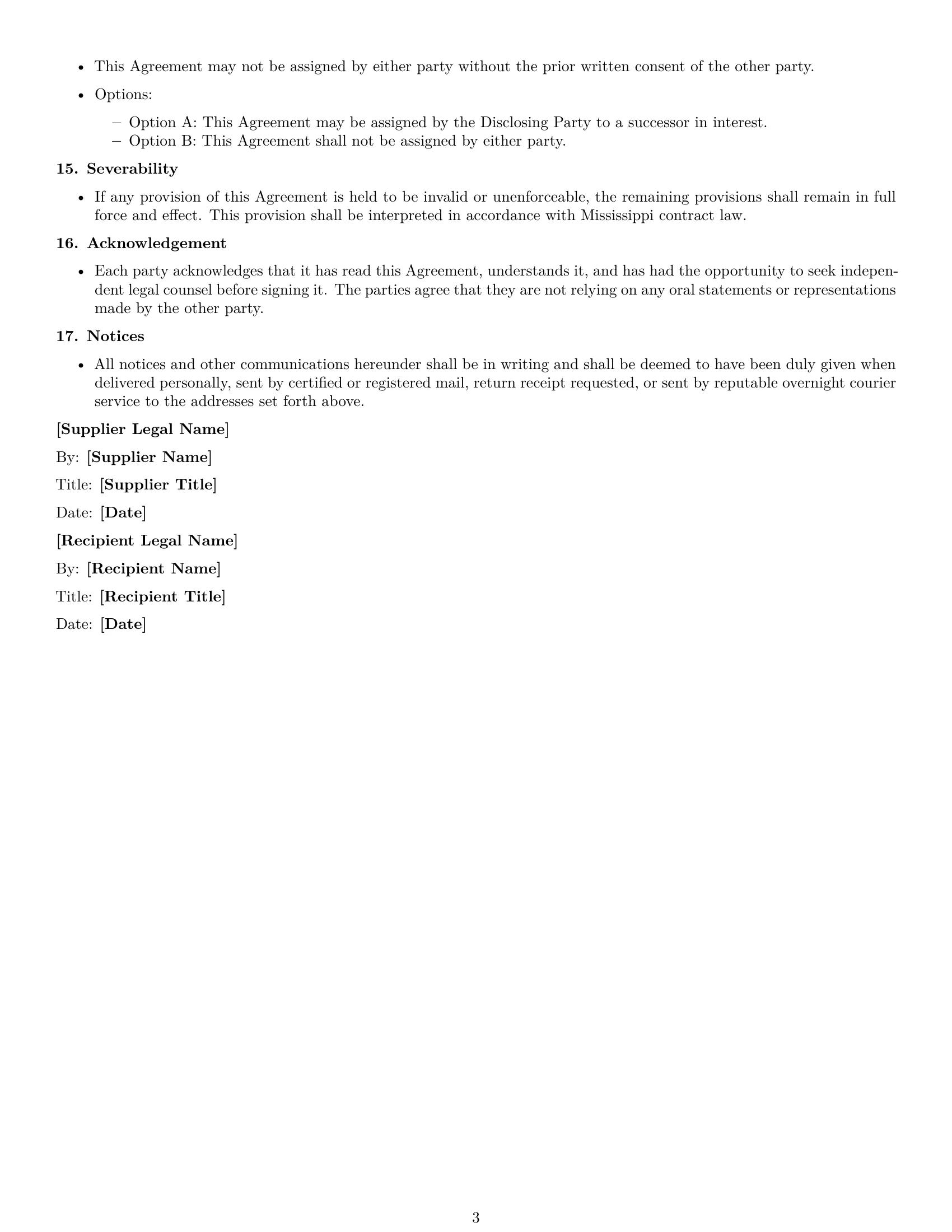 Preview page 3 of Free Mississippi supplier nda template