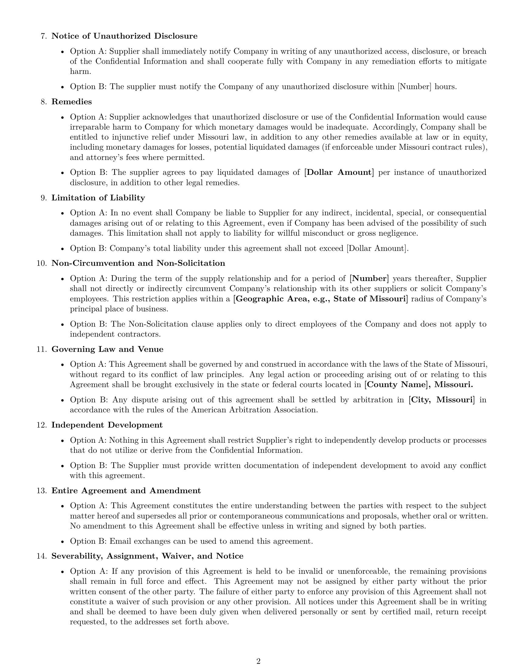 Preview page 2 of Free Missouri supplier nda template