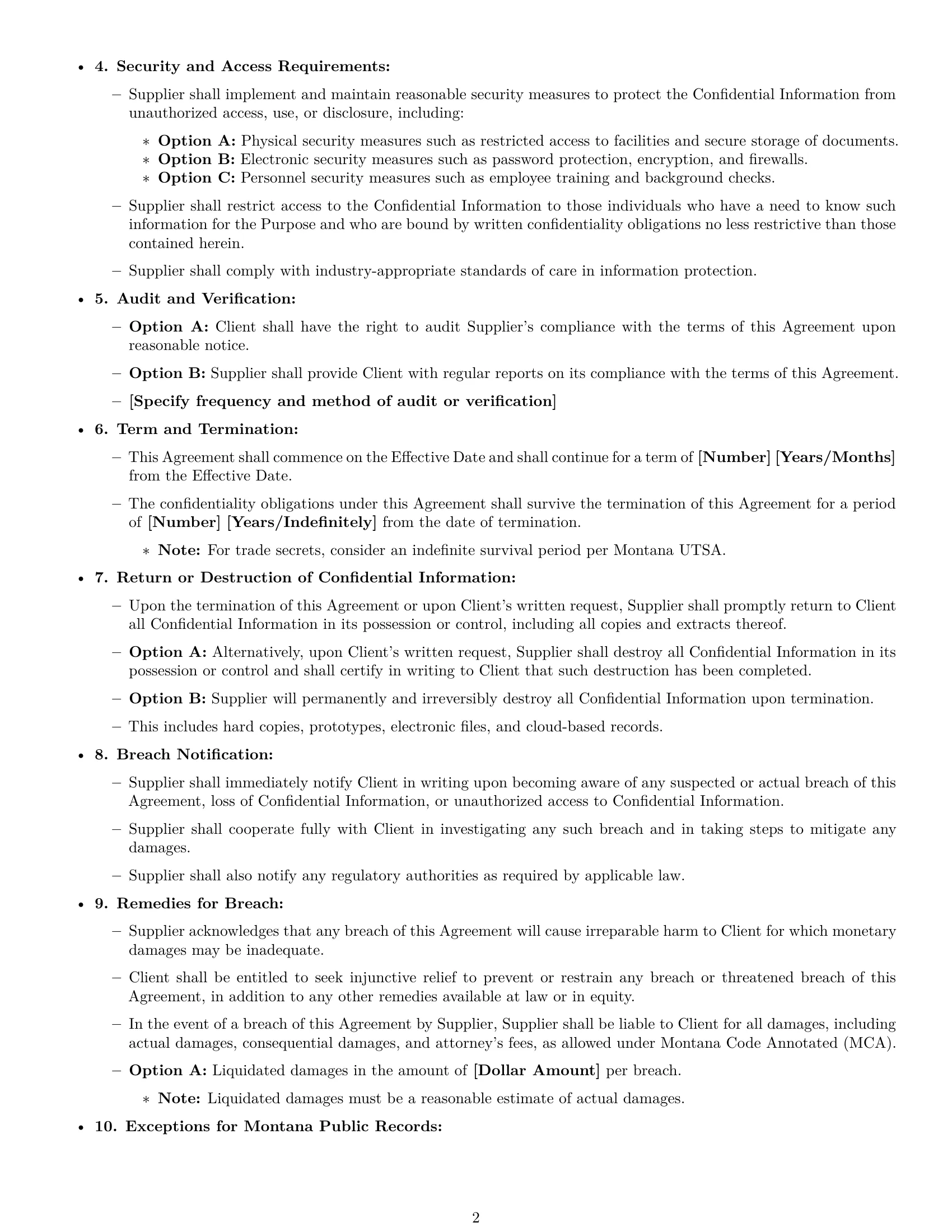 Preview page 2 of Free Montana supplier nda template