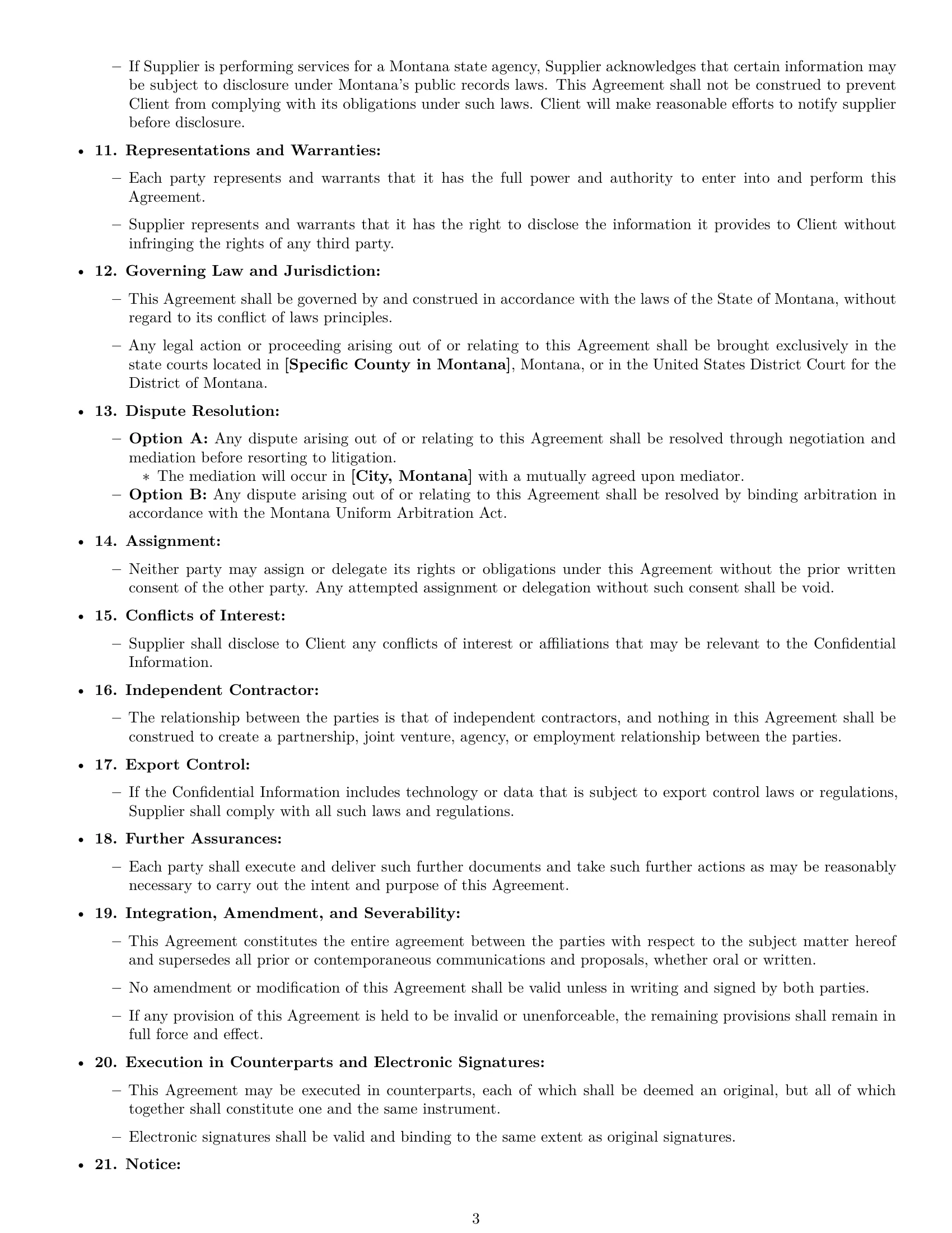 Preview page 3 of Free Montana supplier nda template