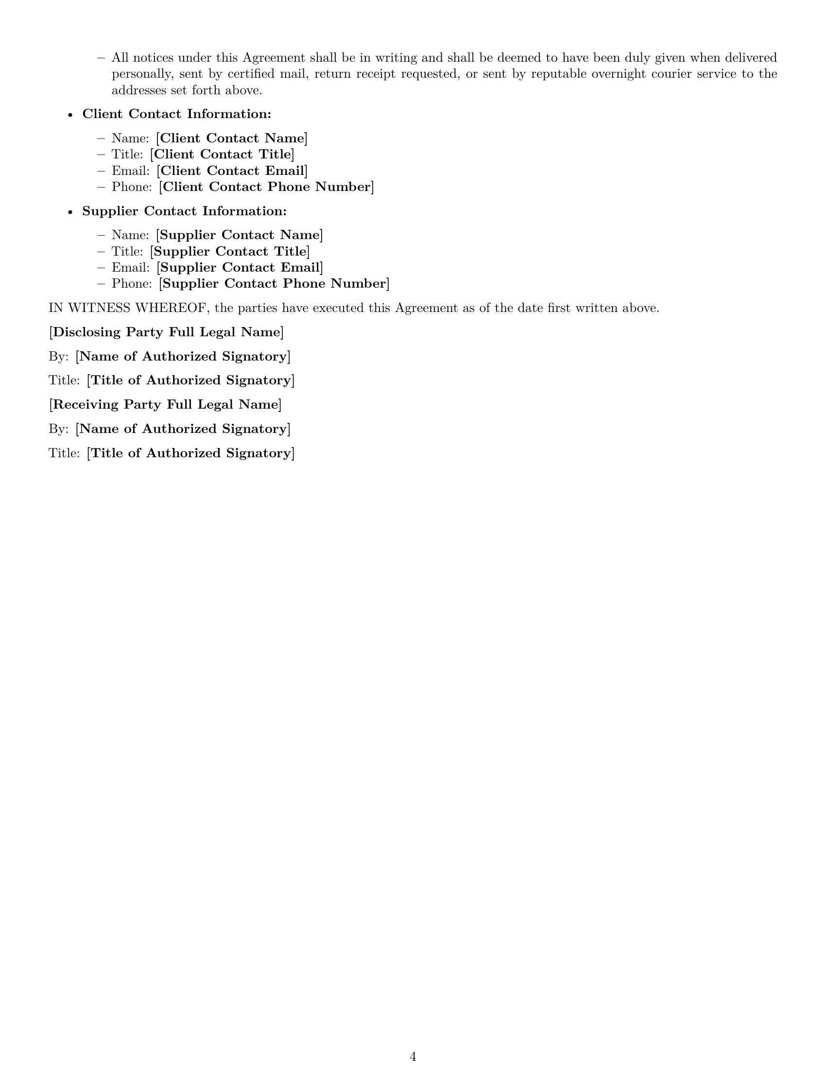 Preview page 4 of Free Montana supplier nda template