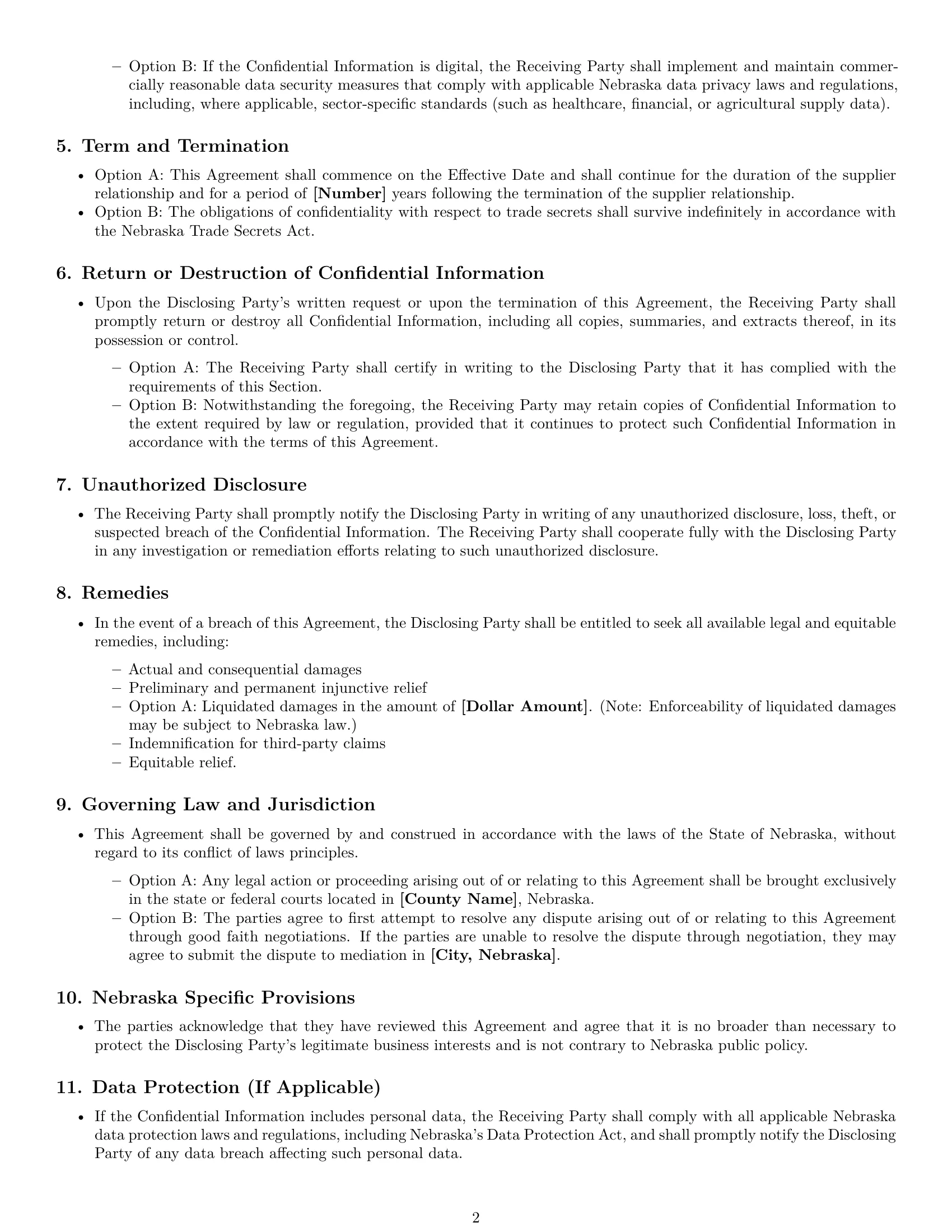 Preview page 2 of Free Nebraska supplier nda template