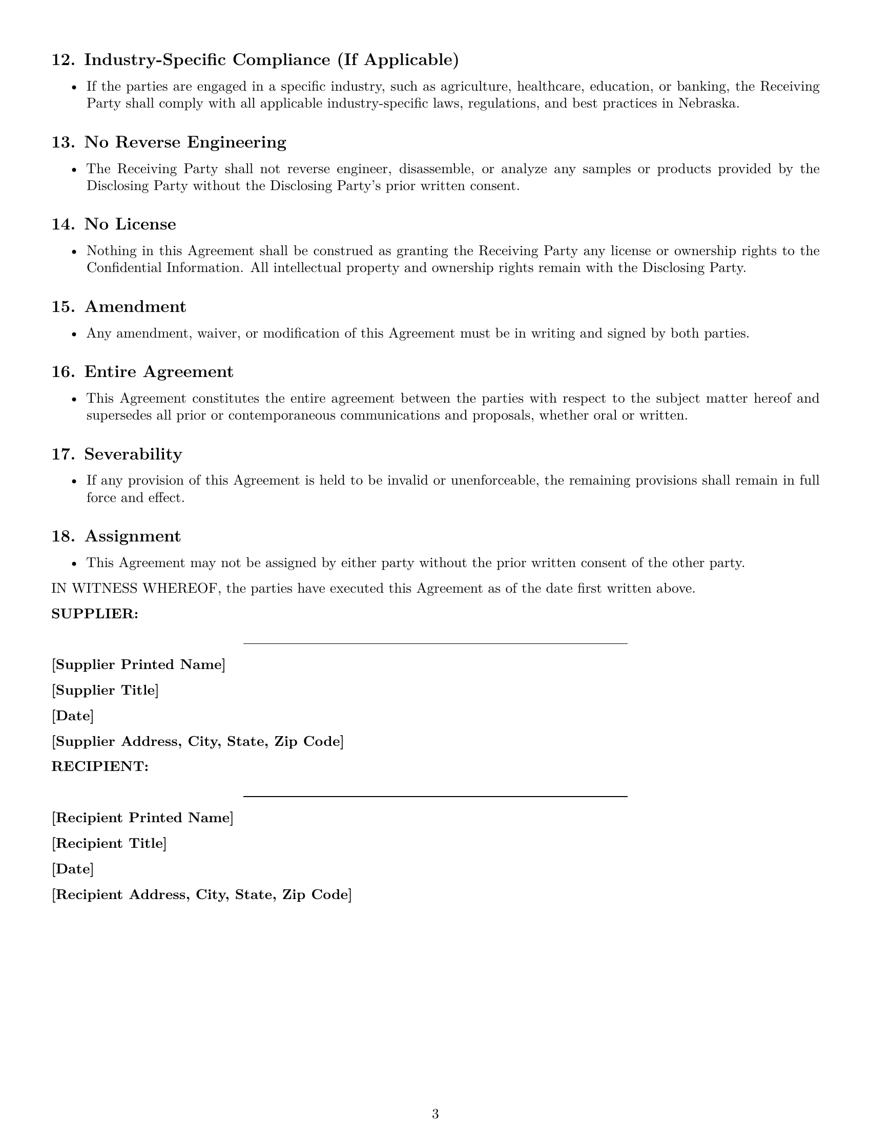 Preview page 3 of Free Nebraska supplier nda template