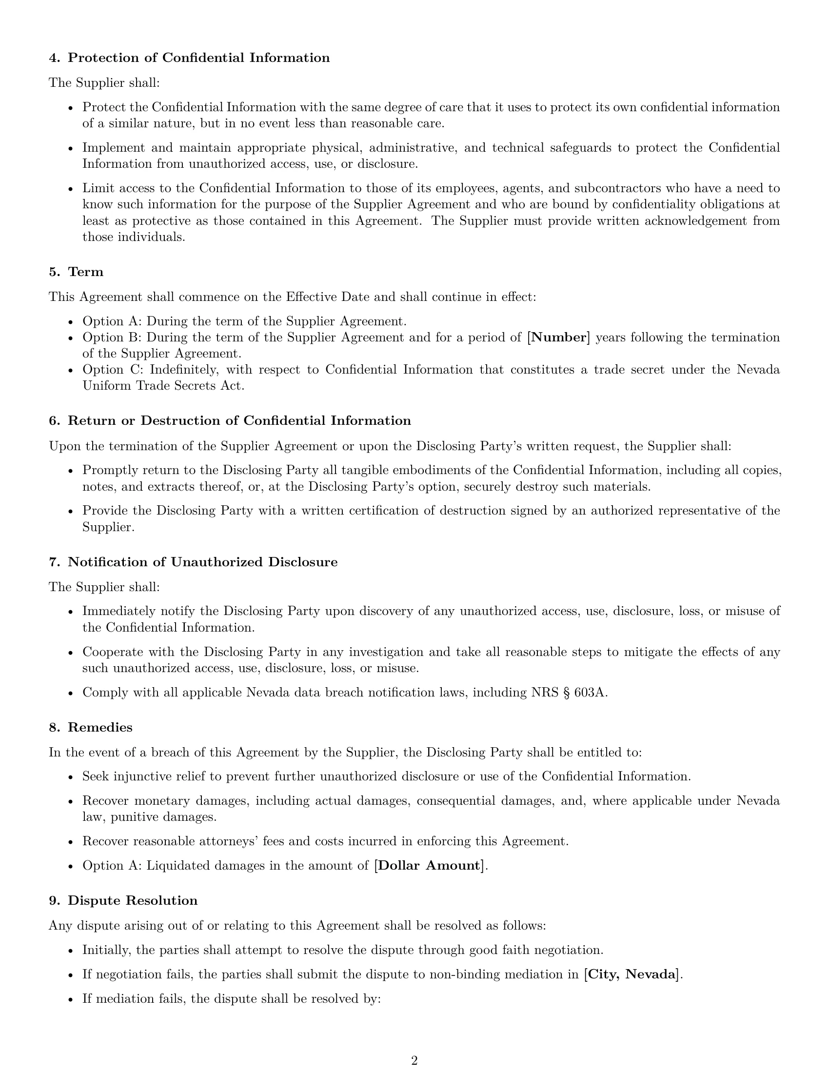 Preview page 2 of Free Nevada supplier nda template