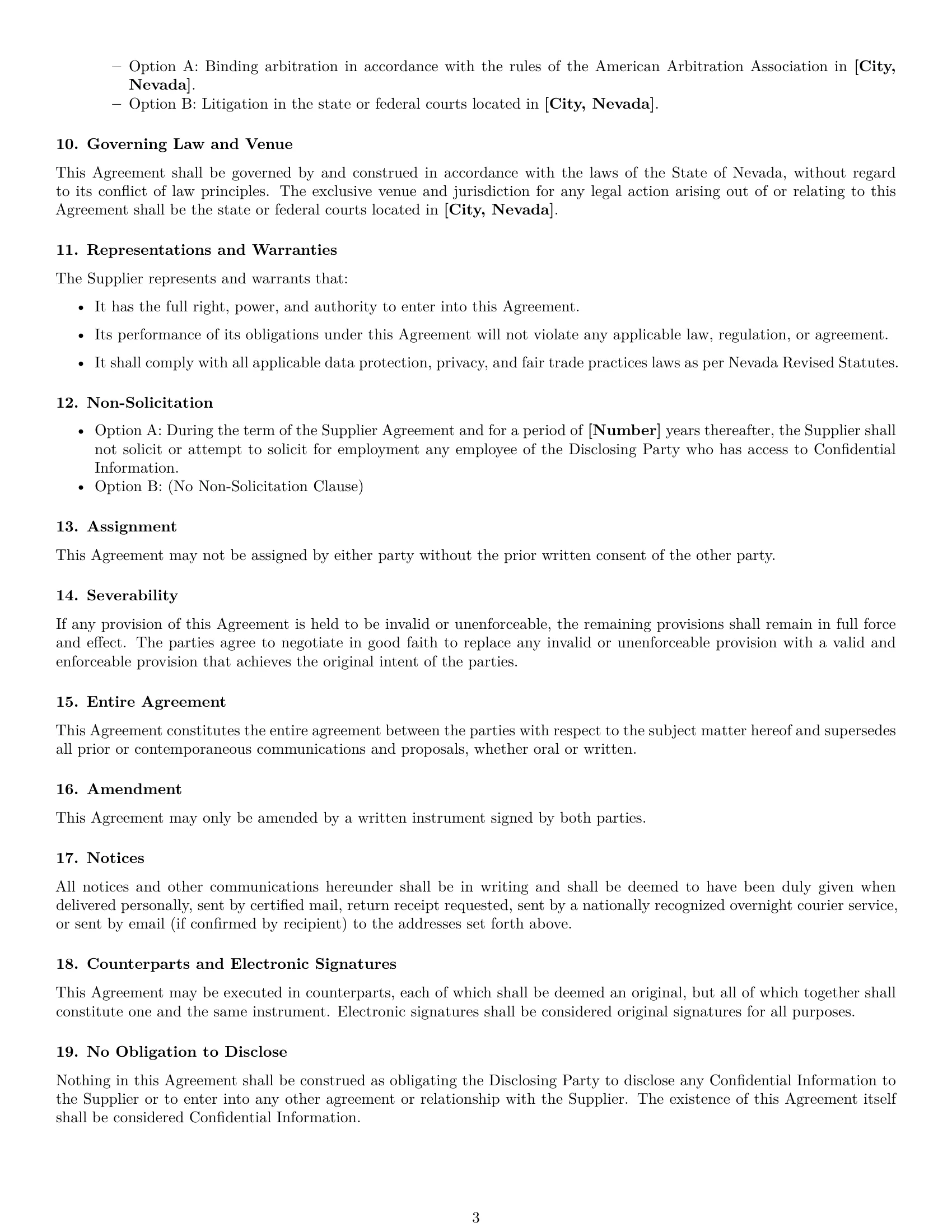 Preview page 3 of Free Nevada supplier nda template