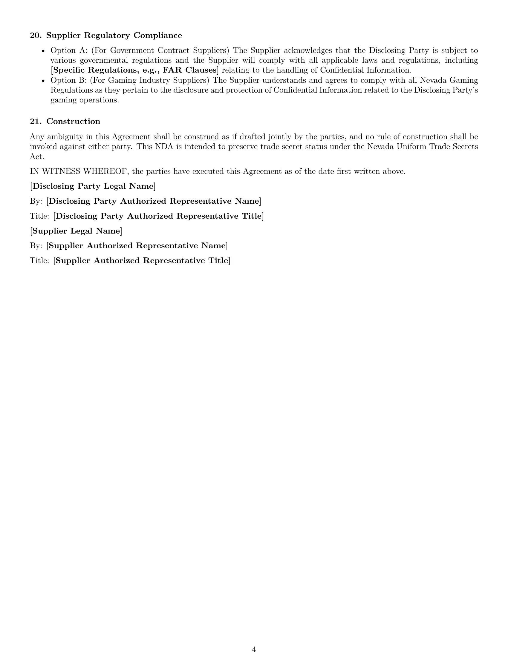 Preview page 4 of Free Nevada supplier nda template