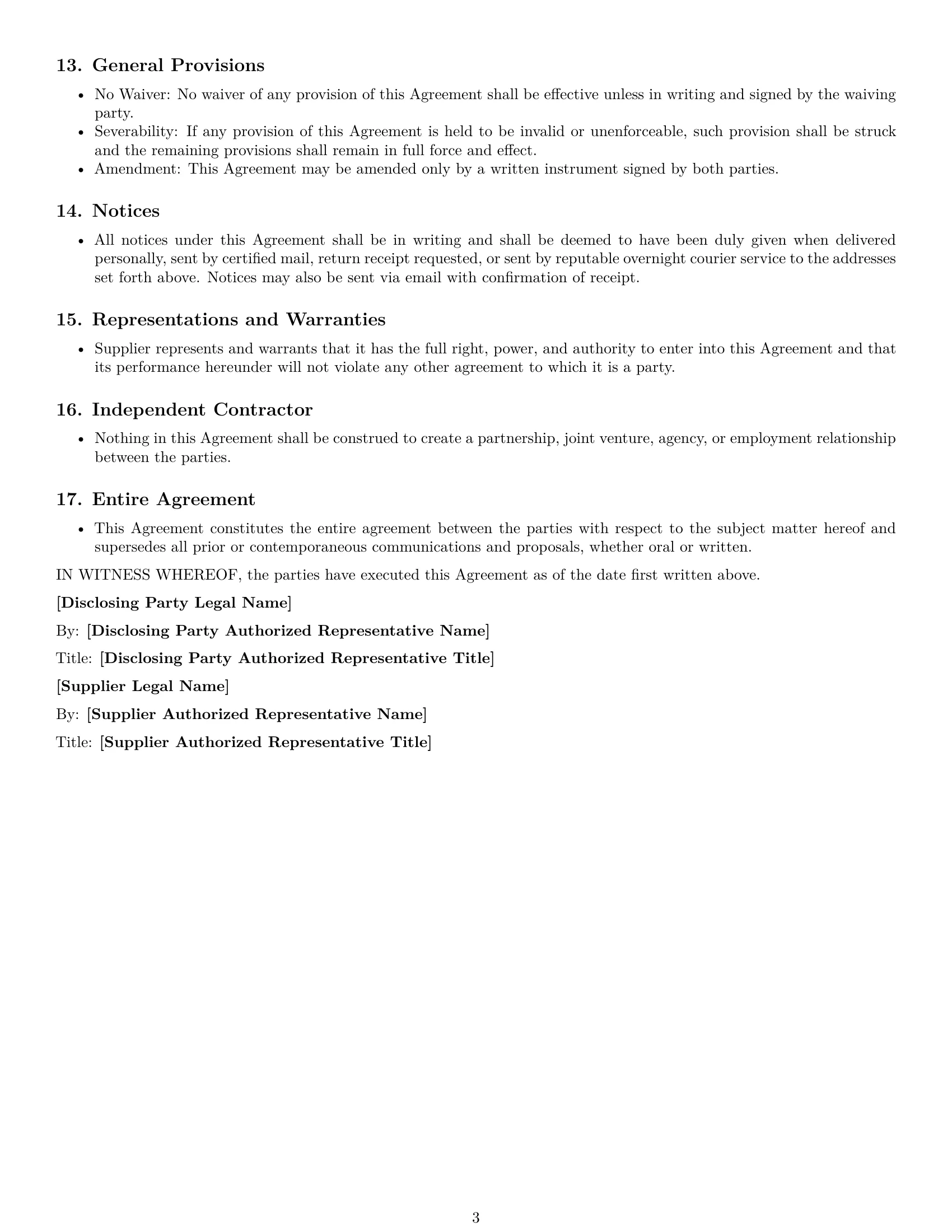 Preview page 3 of Free Arizona supplier nda template