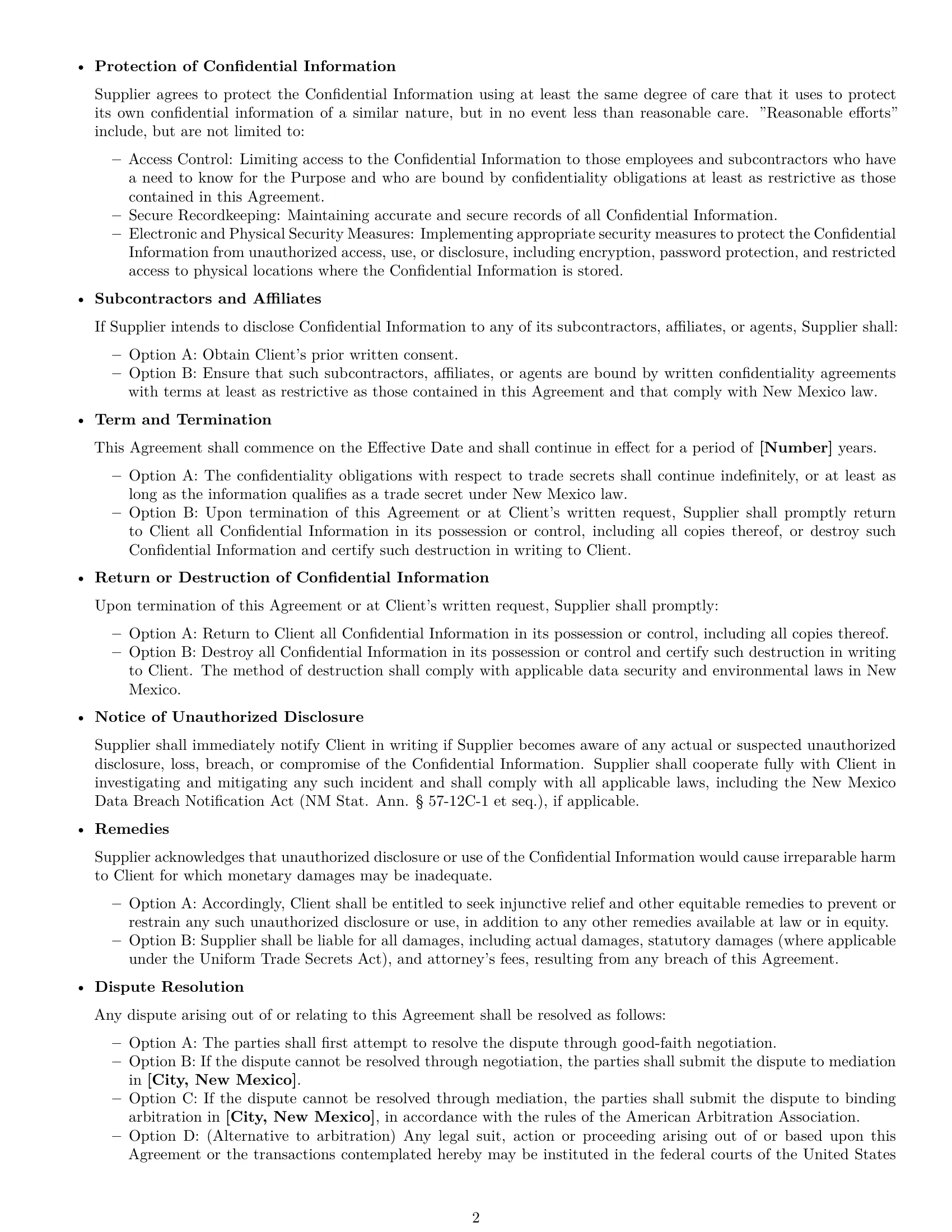 Preview page 2 of Free New Mexico supplier nda template