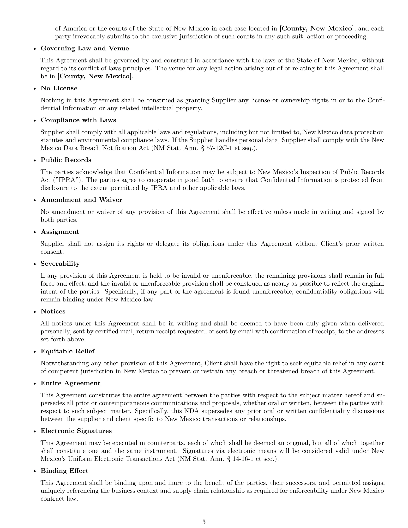 Preview page 3 of Free New Mexico supplier nda template