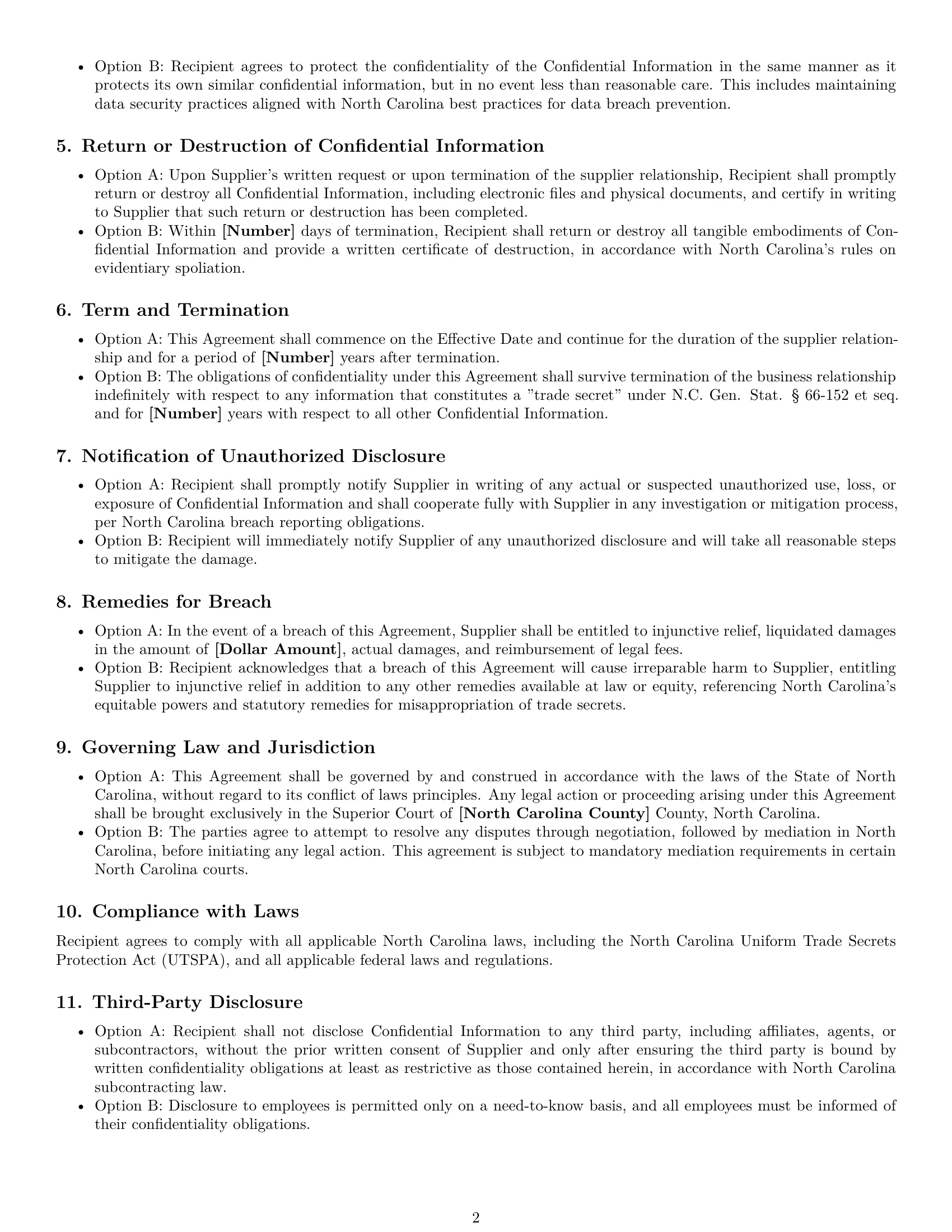 Preview page 2 of Free North Carolina supplier nda template