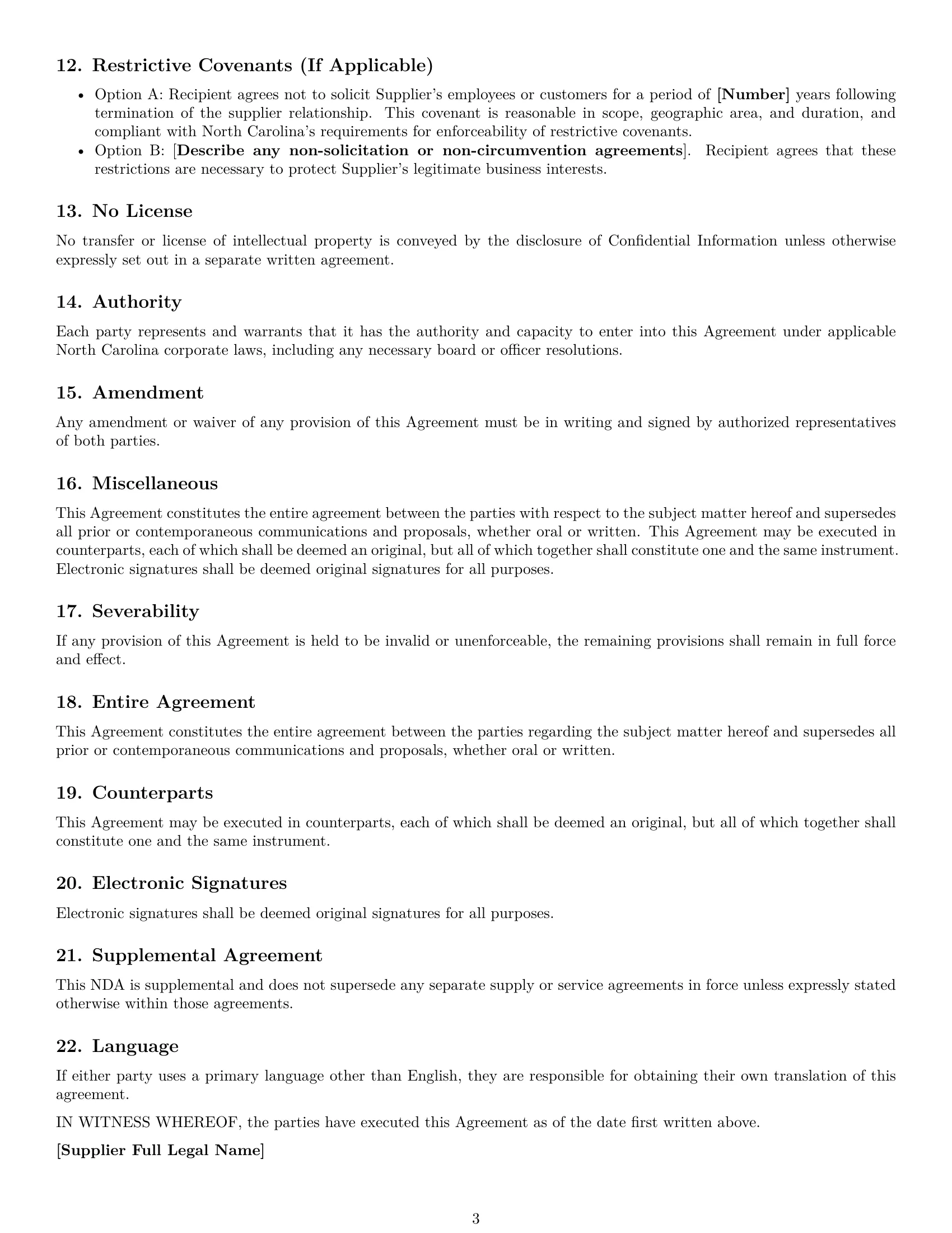 Preview page 3 of Free North Carolina supplier nda template