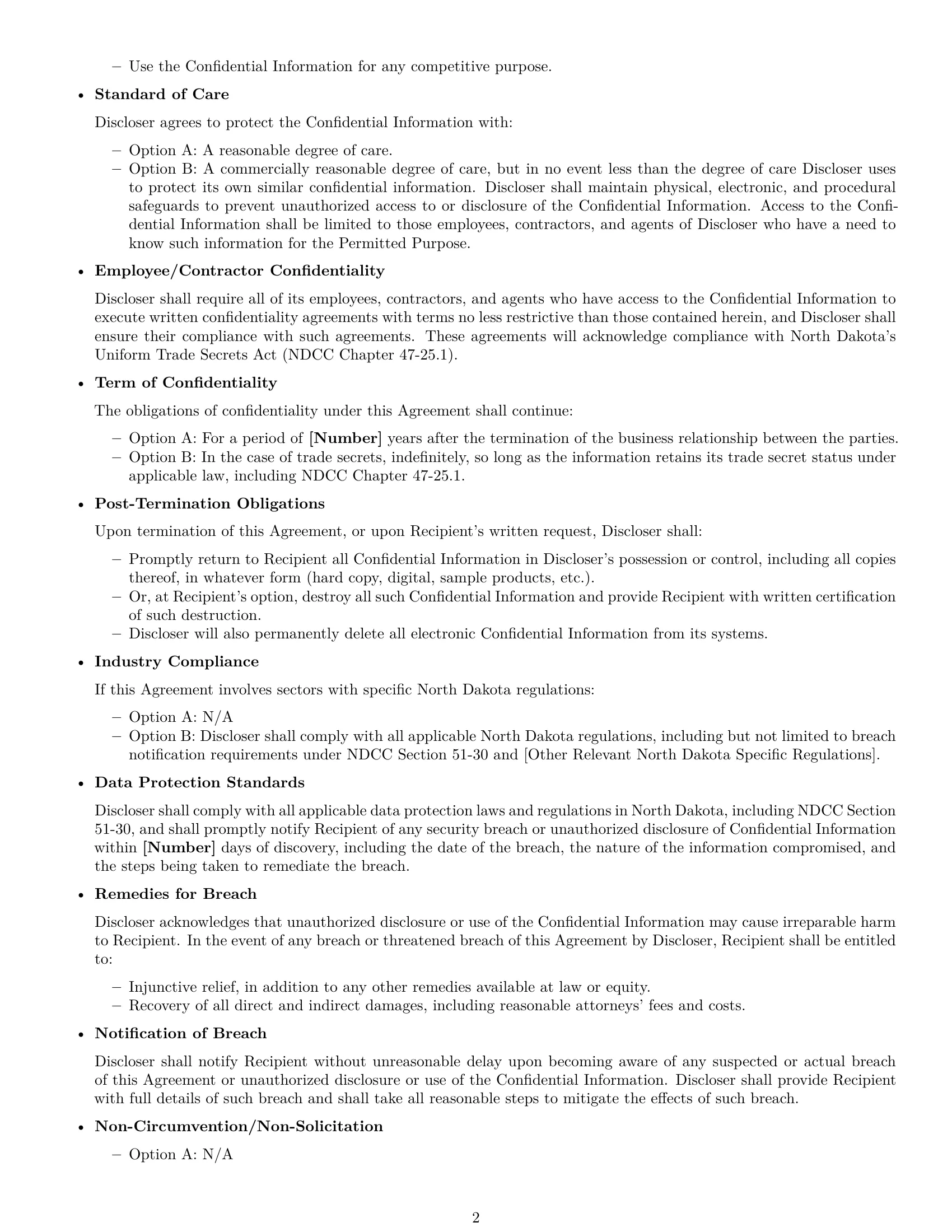 Preview page 2 of Free North Dakota supplier nda template