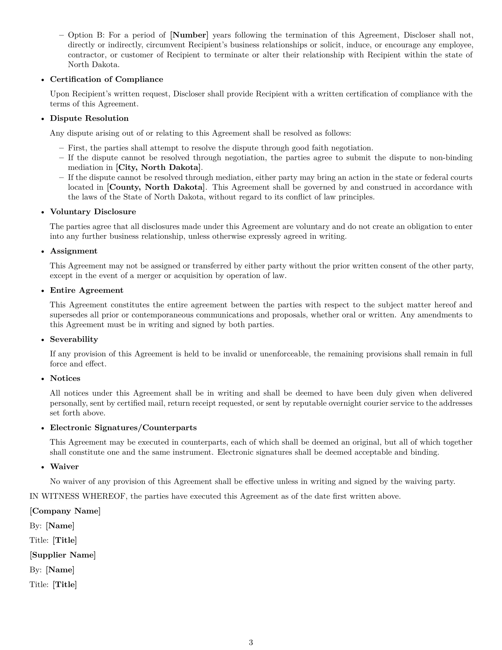 Preview page 3 of Free North Dakota supplier nda template