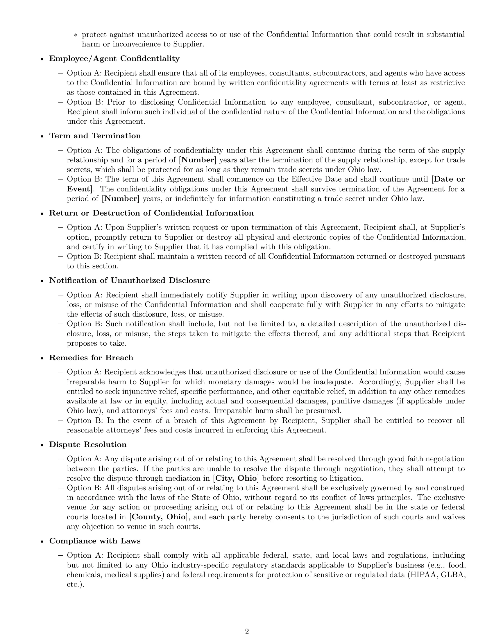 Preview page 2 of Free Ohio supplier nda template