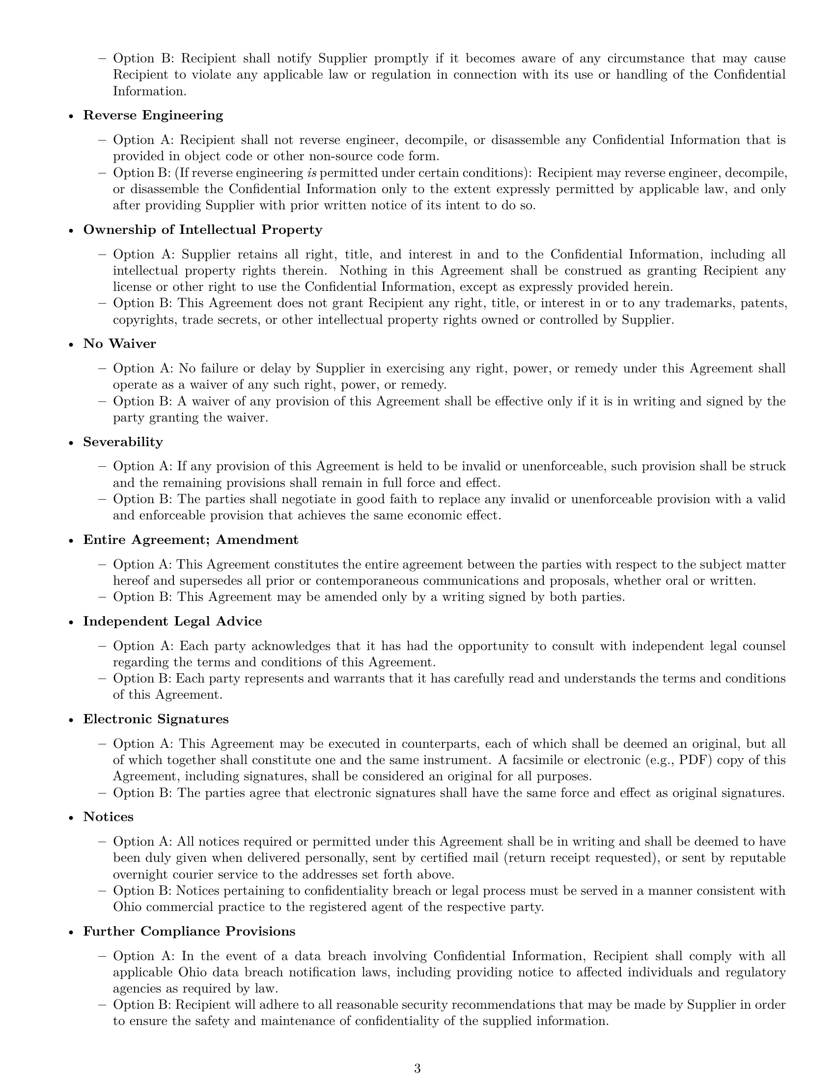 Preview page 3 of Free Ohio supplier nda template