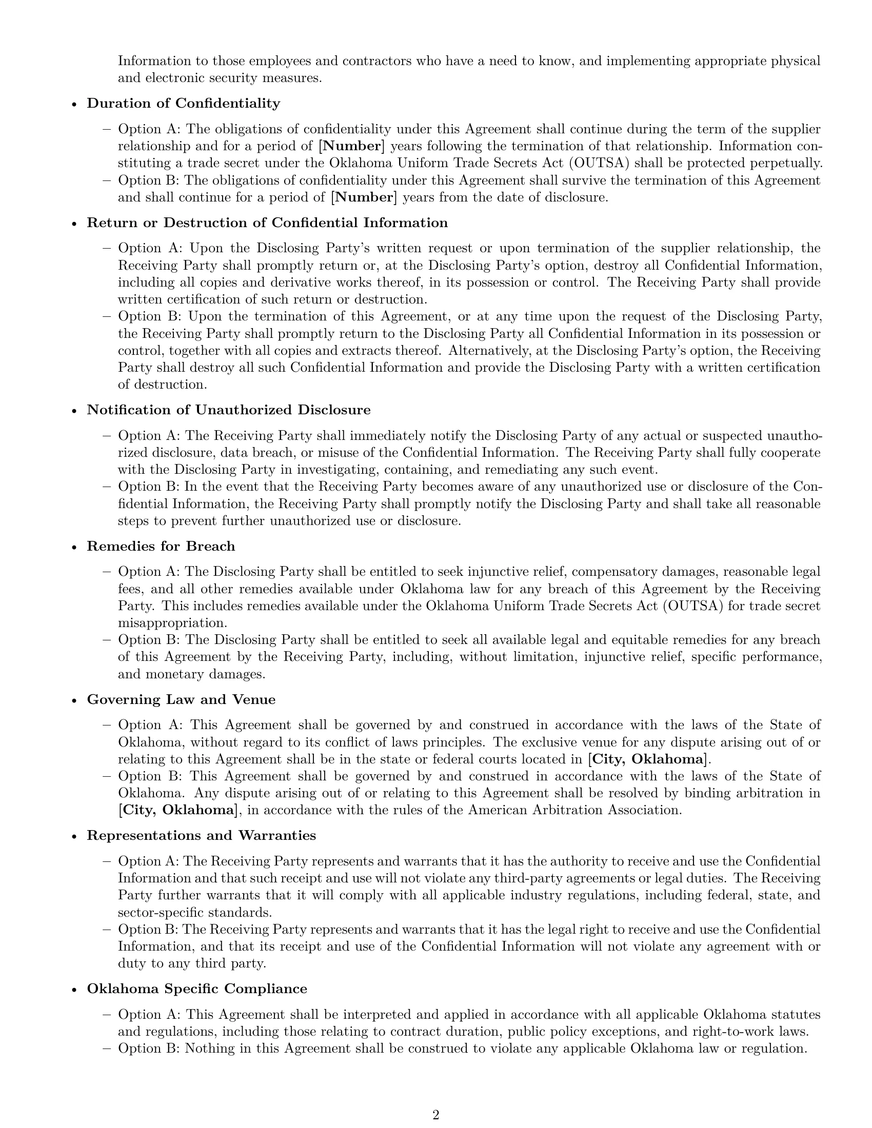 Preview page 2 of Free Oklahoma supplier nda template