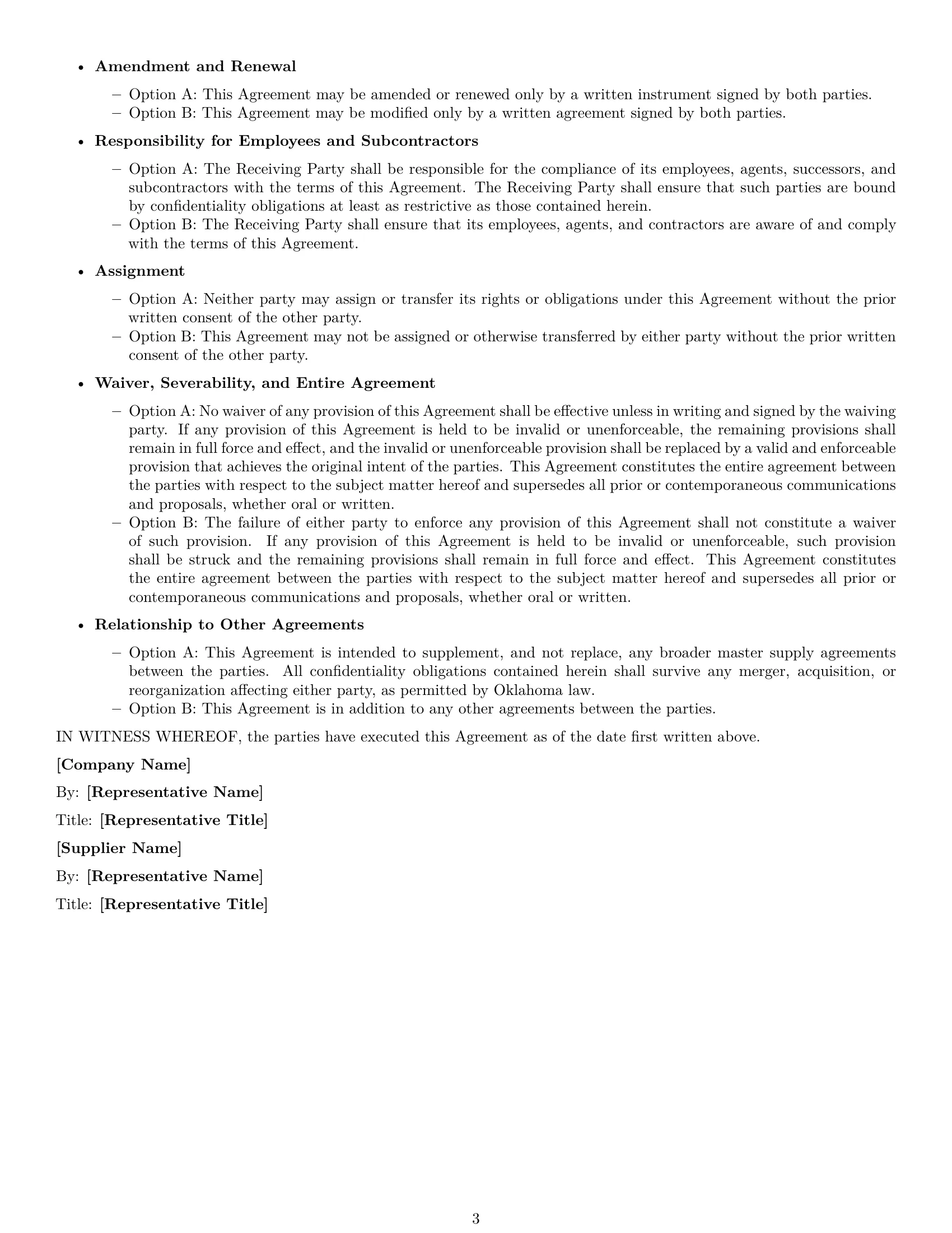 Preview page 3 of Free Oklahoma supplier nda template