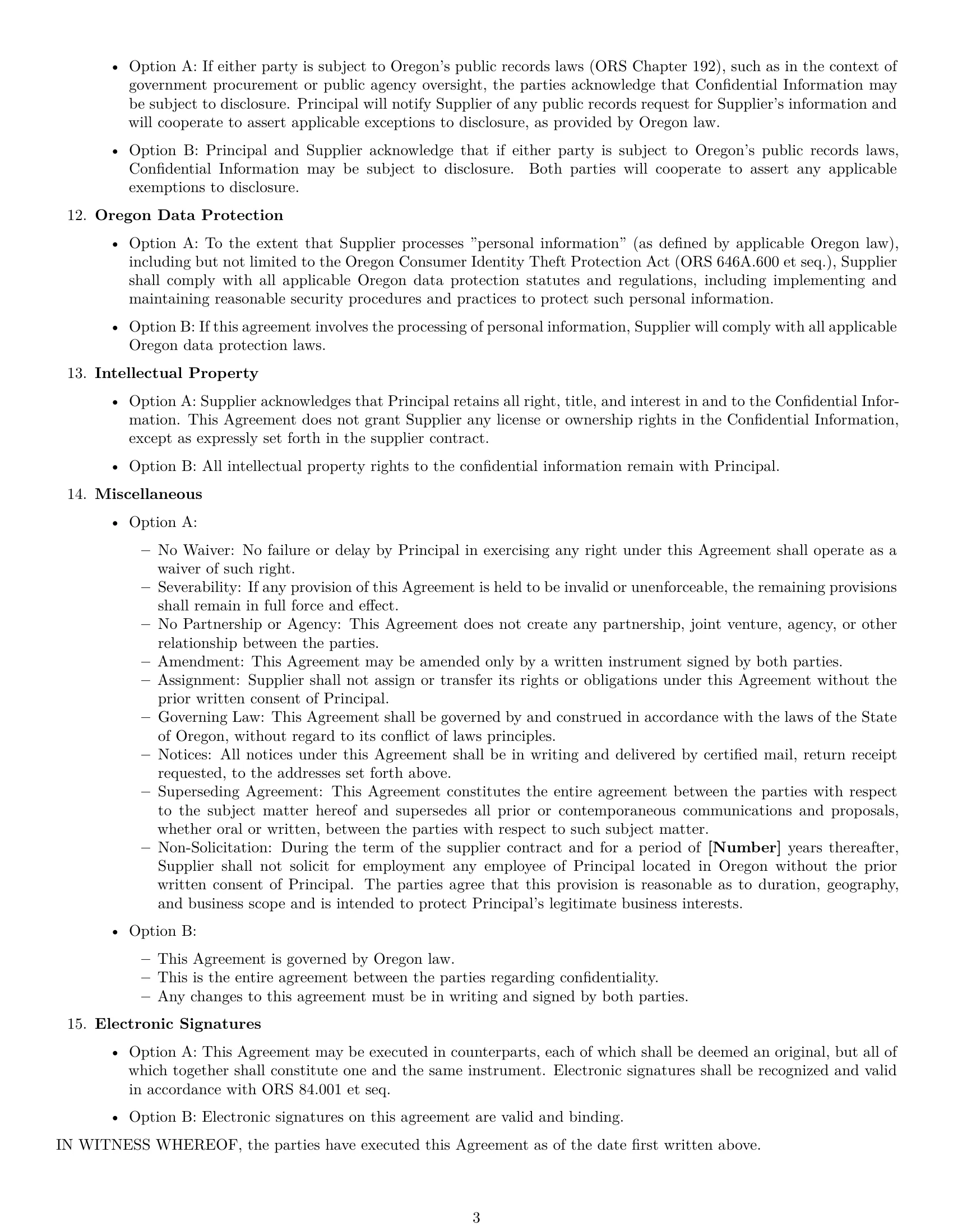 Preview page 3 of Free Oregon supplier nda template