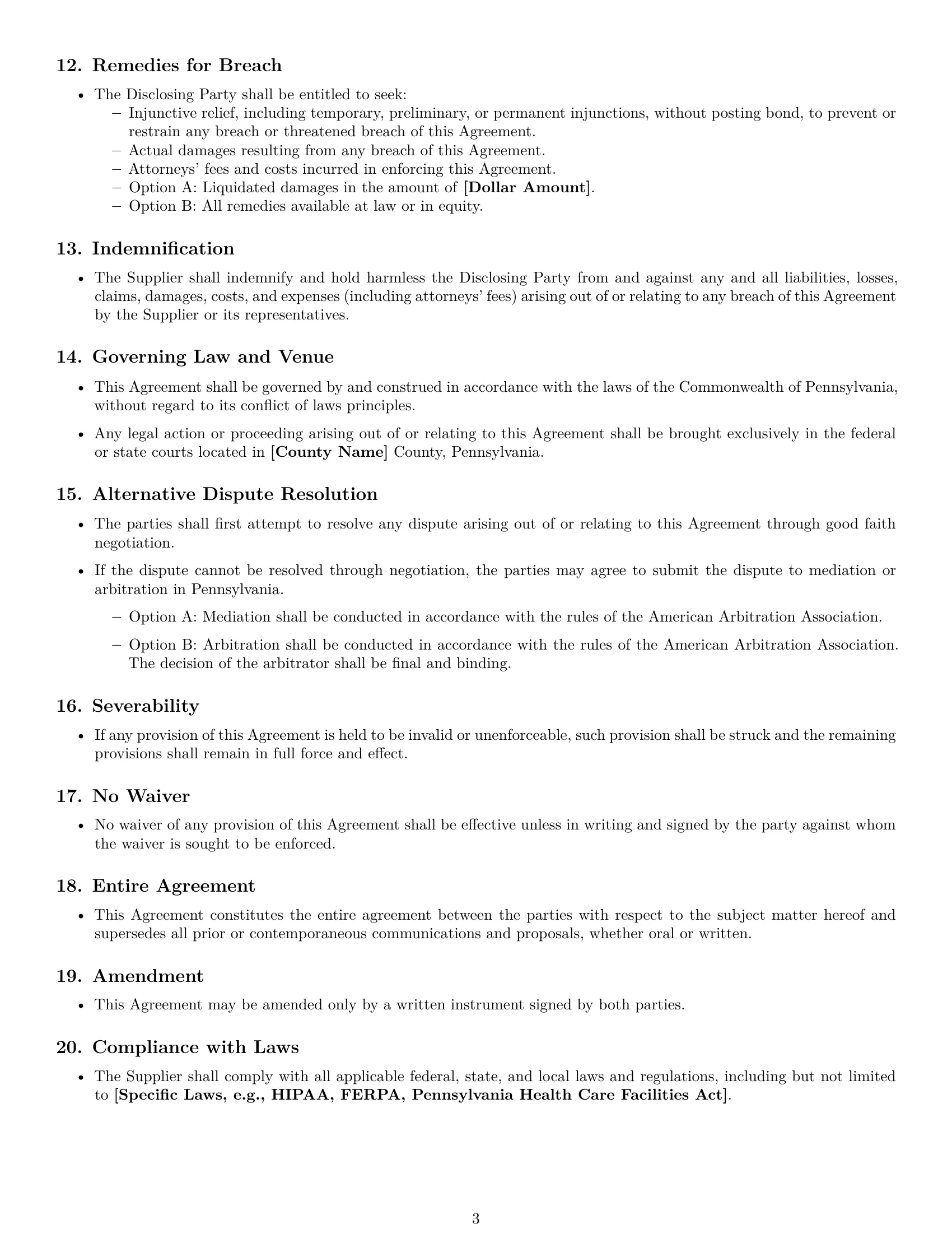 Preview page 3 of Free Pennsylvania supplier nda template
