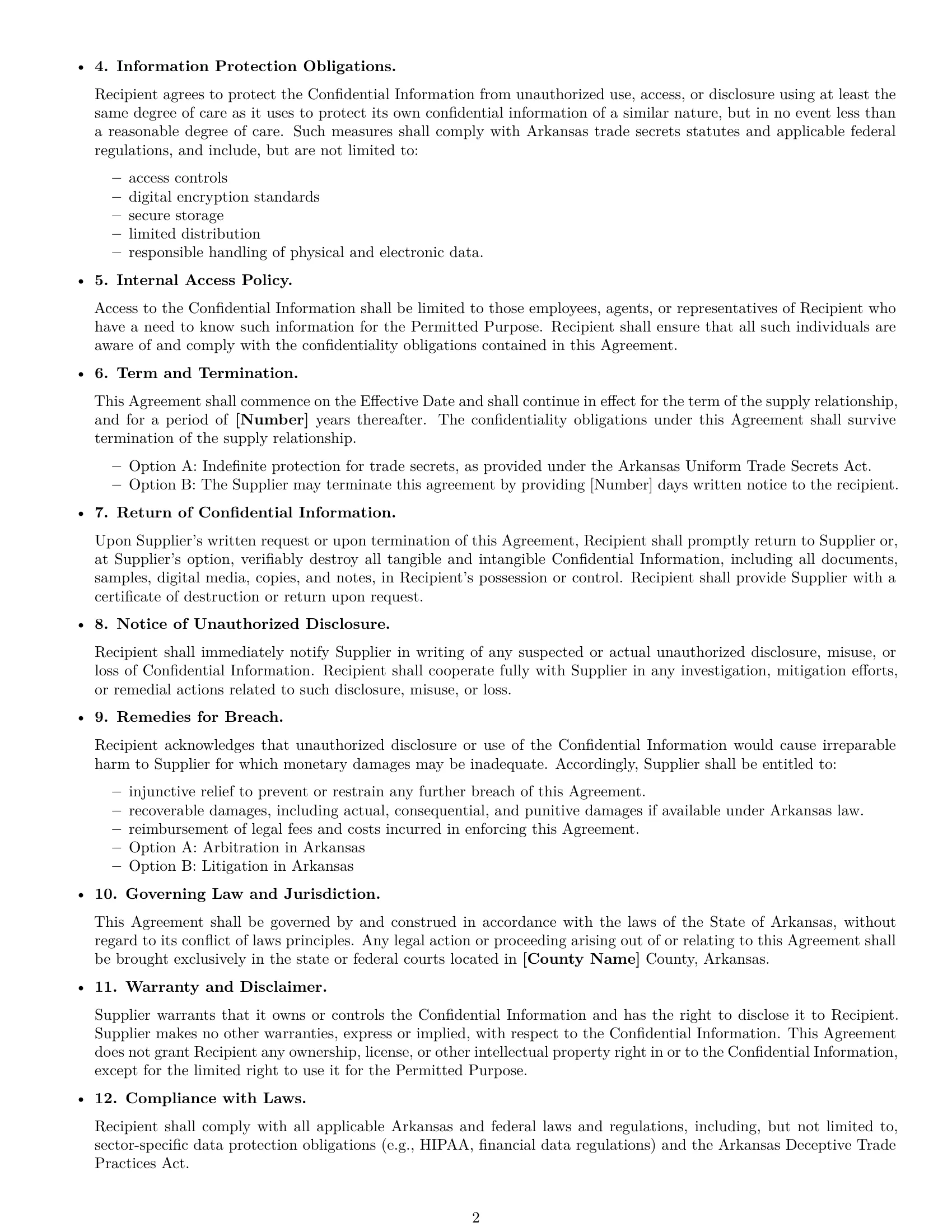 Preview page 2 of Free Arkansas supplier nda template