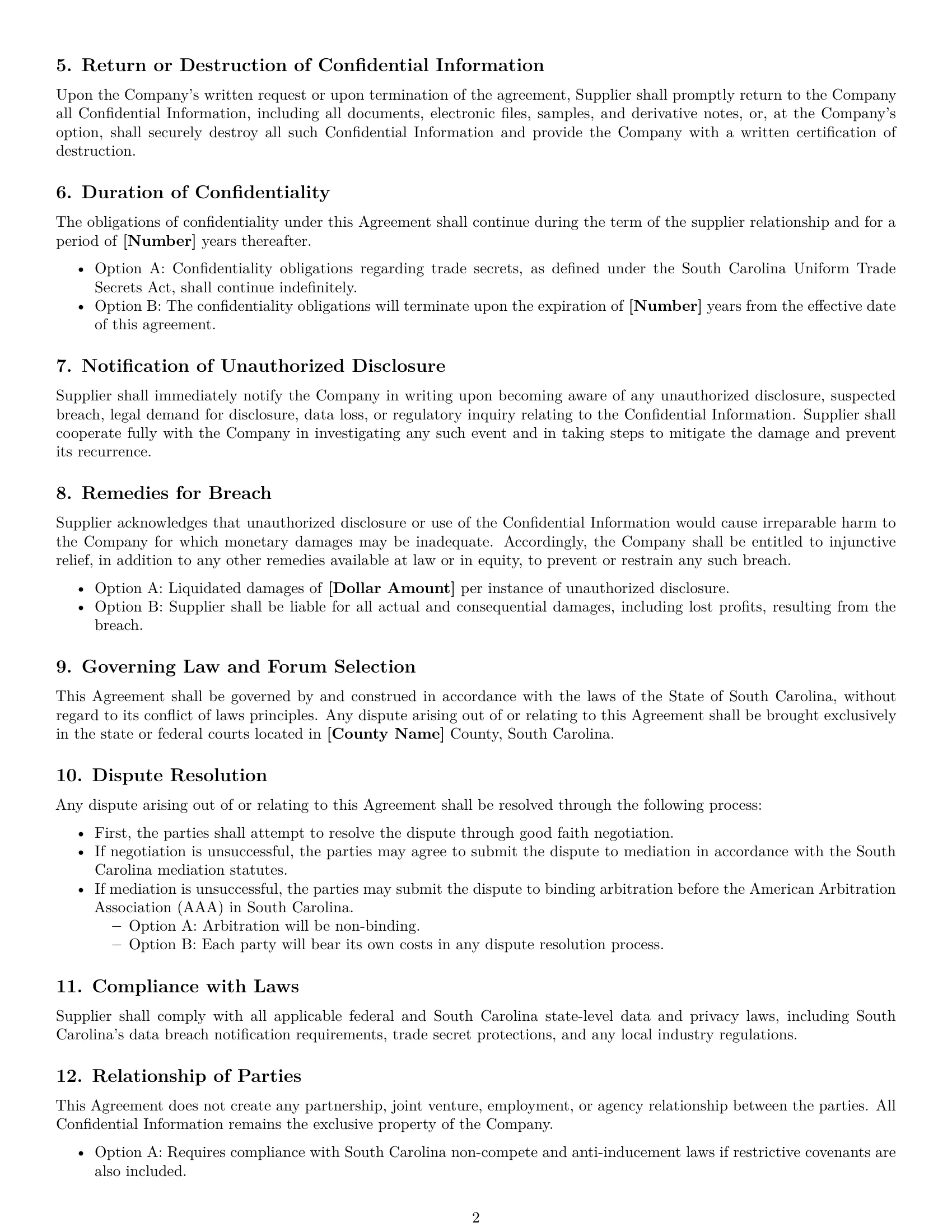 Preview page 2 of Free South Carolina supplier nda template