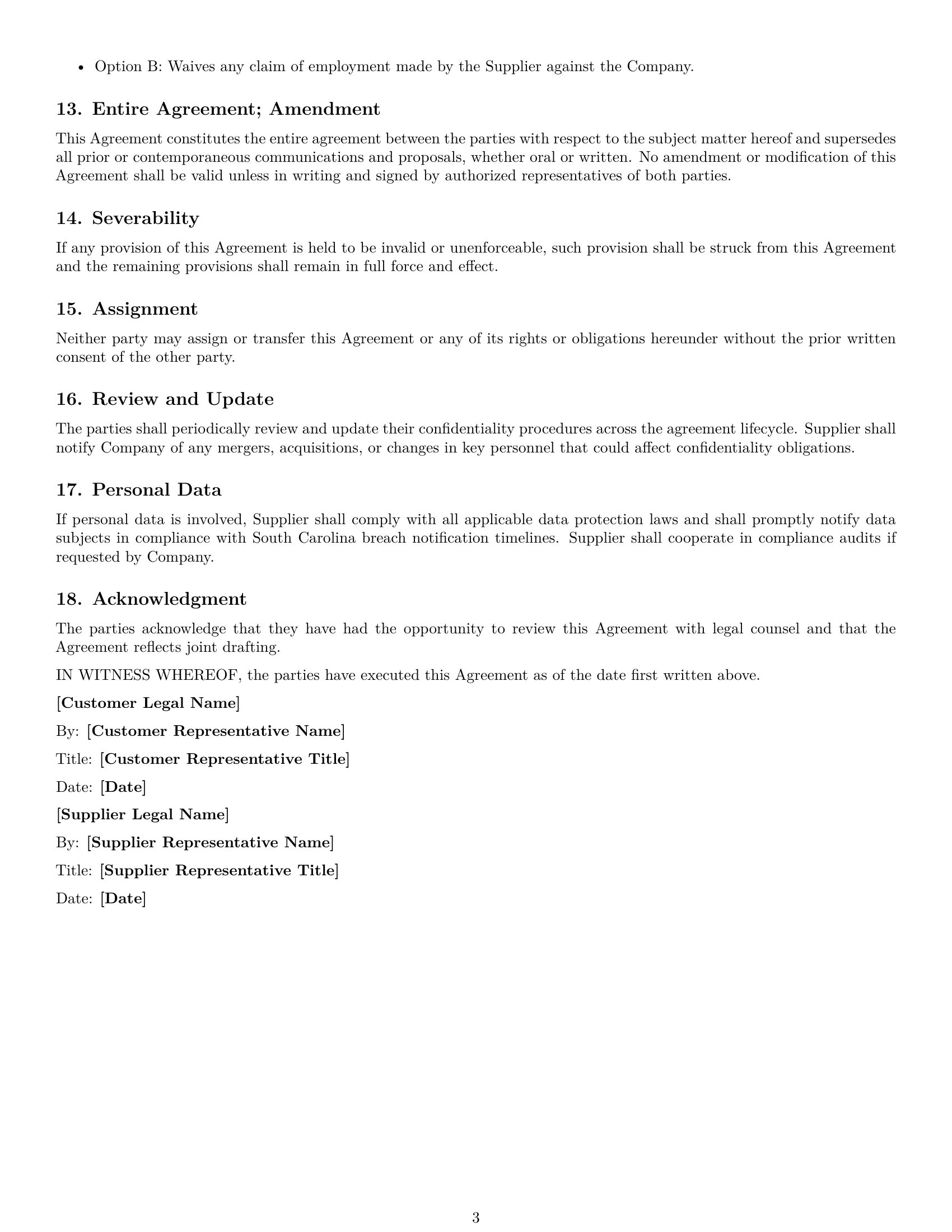 Preview page 3 of Free South Carolina supplier nda template