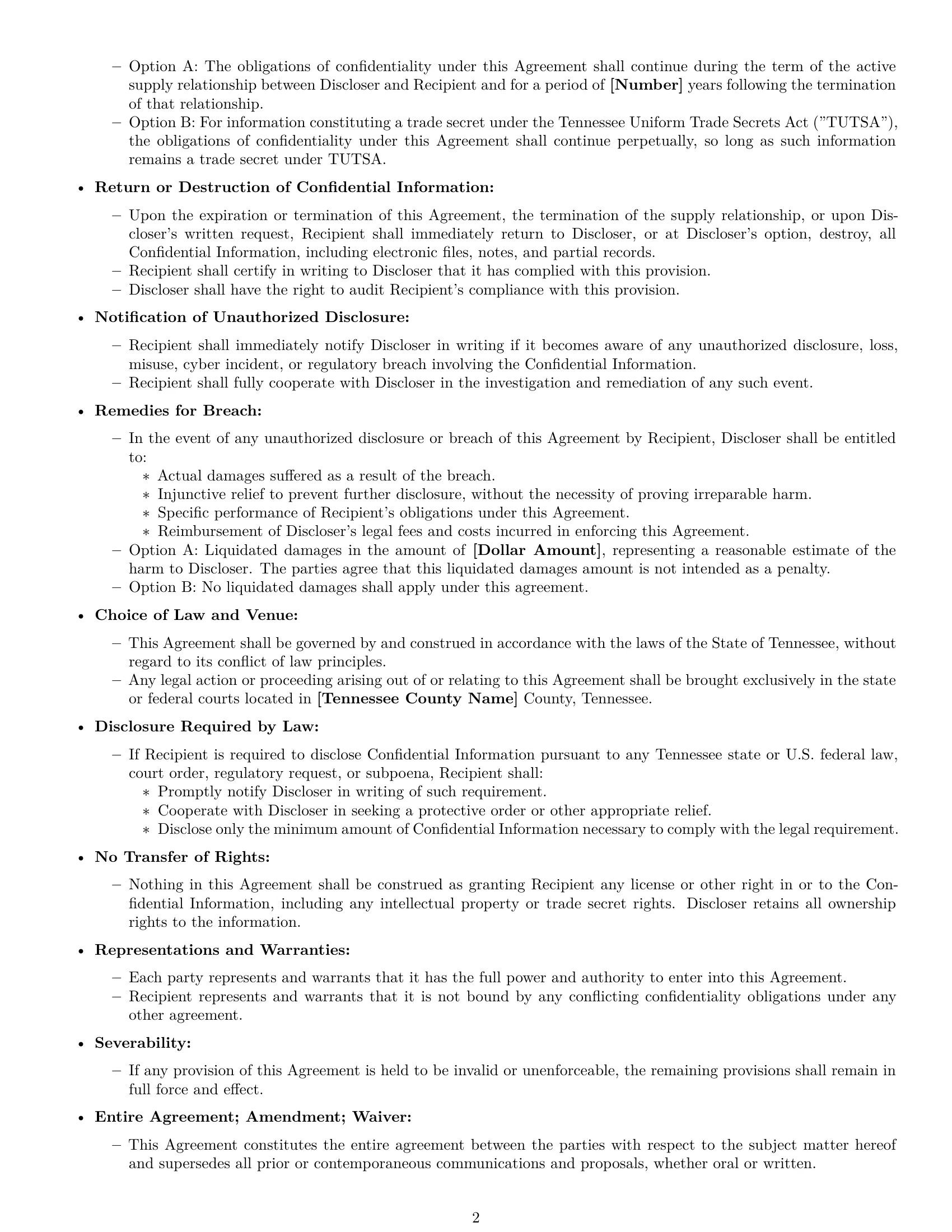 Preview page 2 of Free Tennessee supplier nda template
