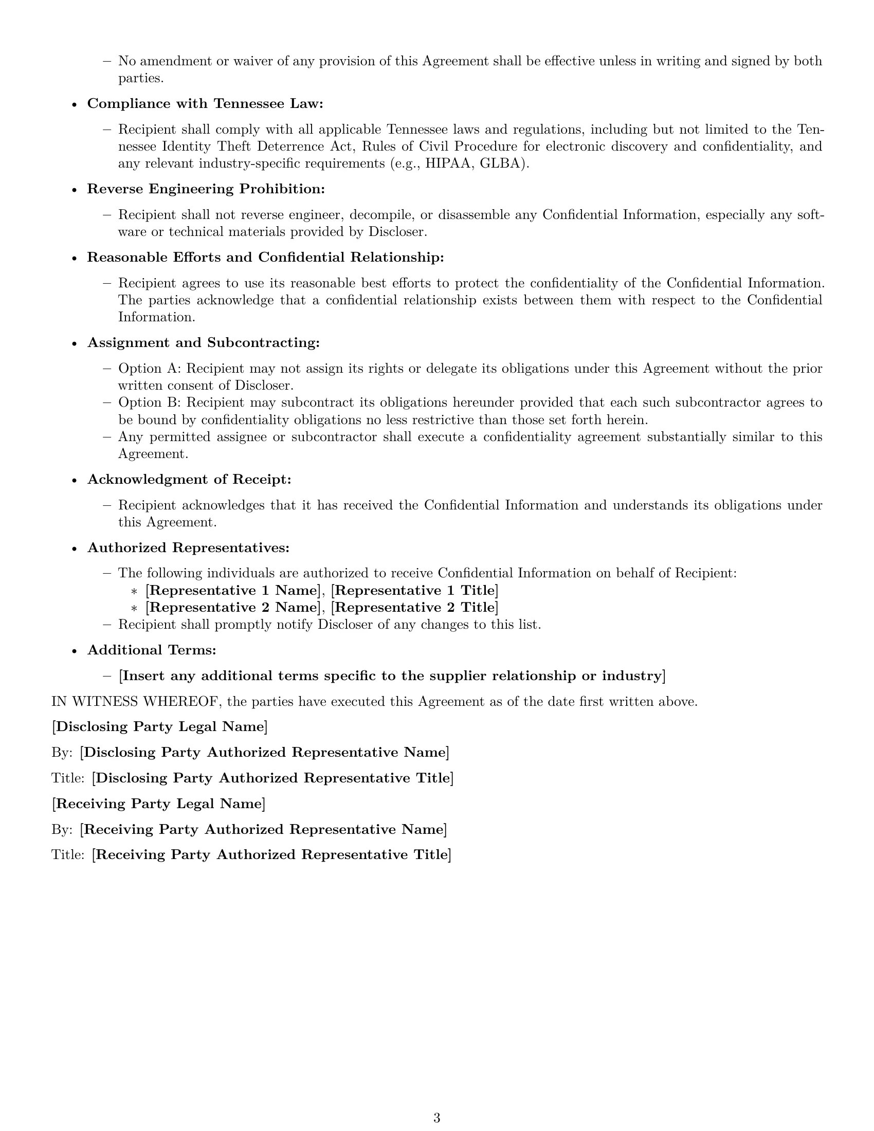 Preview page 3 of Free Tennessee supplier nda template