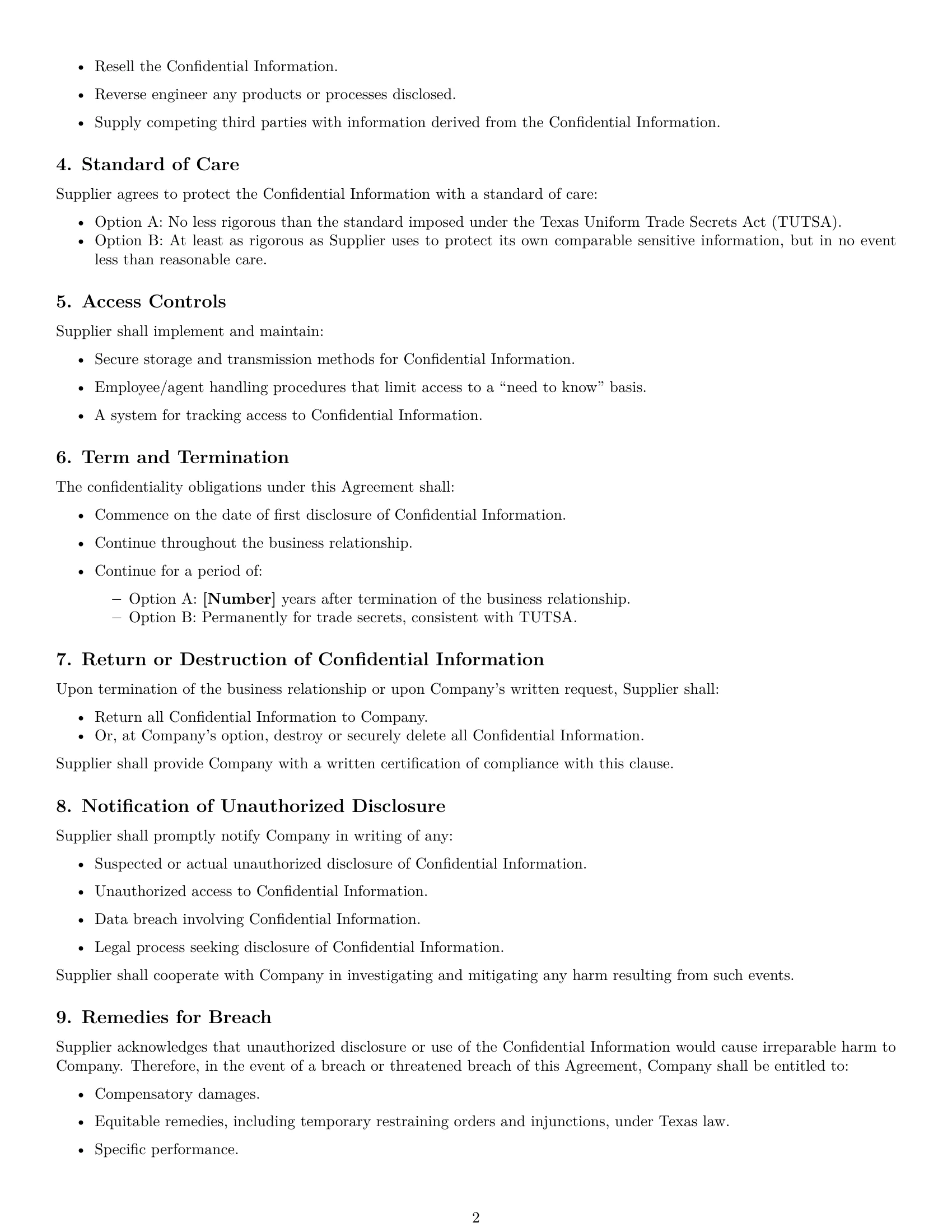 Preview page 2 of Free Texas supplier nda template