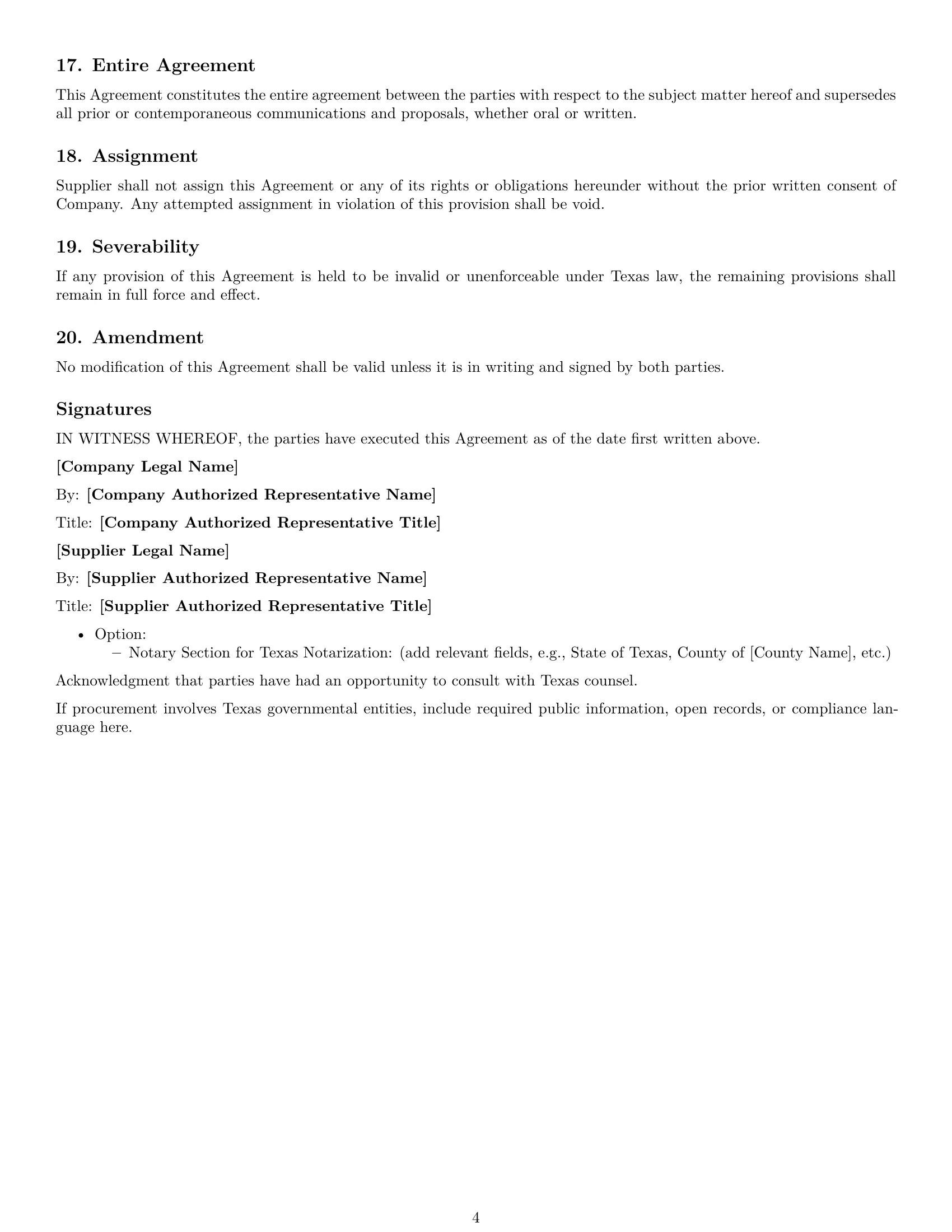 Preview page 4 of Free Texas supplier nda template