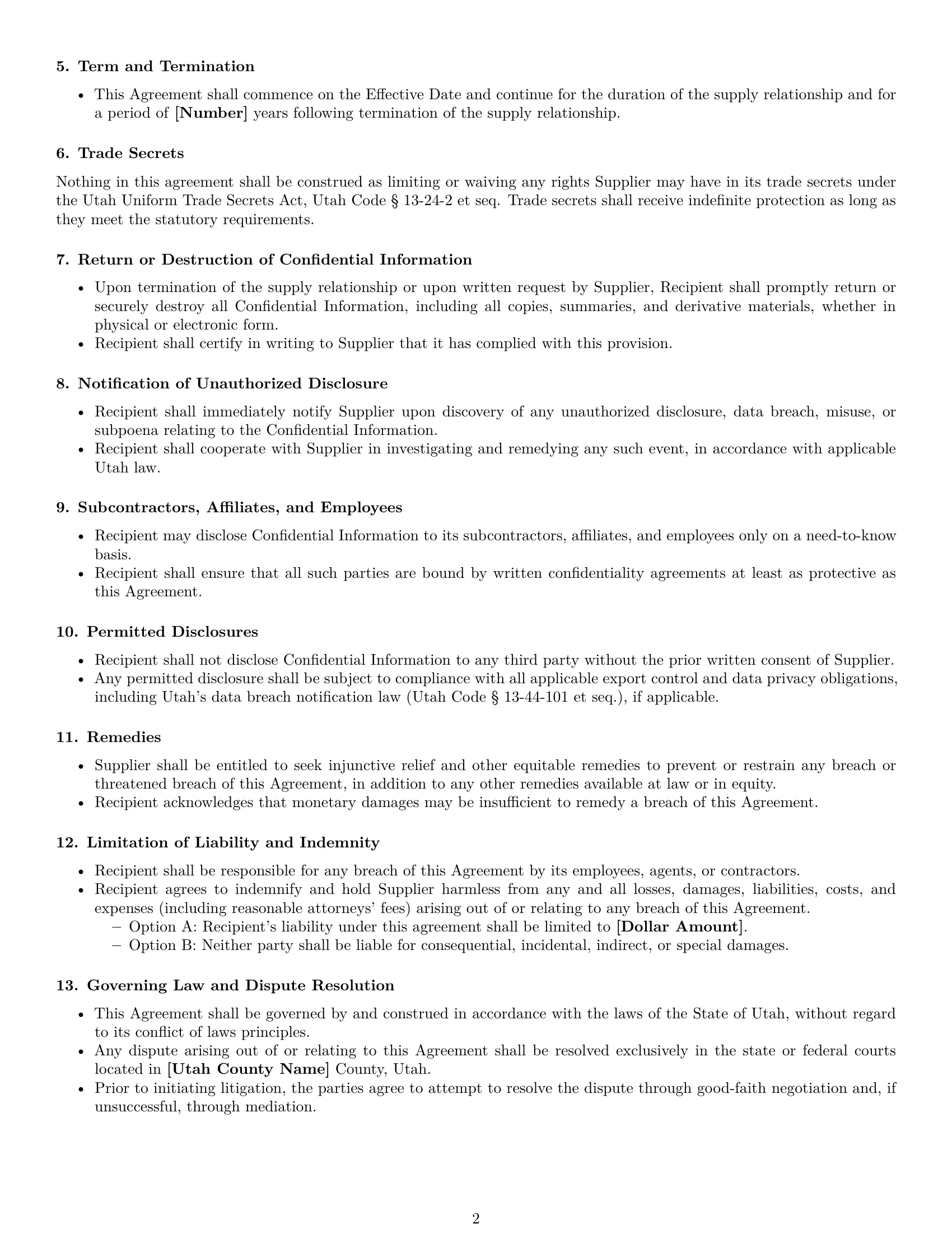 Preview page 2 of Free Utah supplier nda template