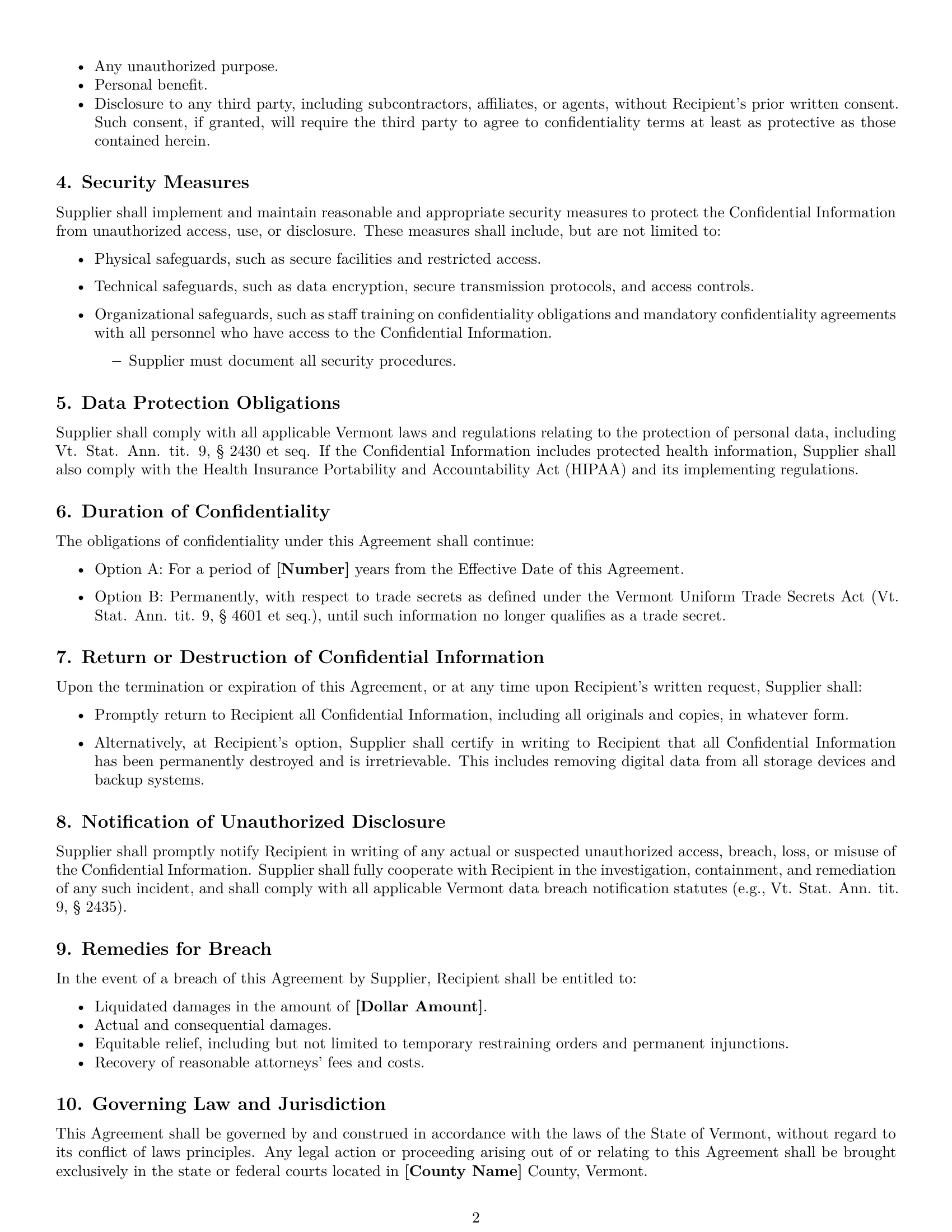 Preview page 2 of Free Vermont supplier nda template