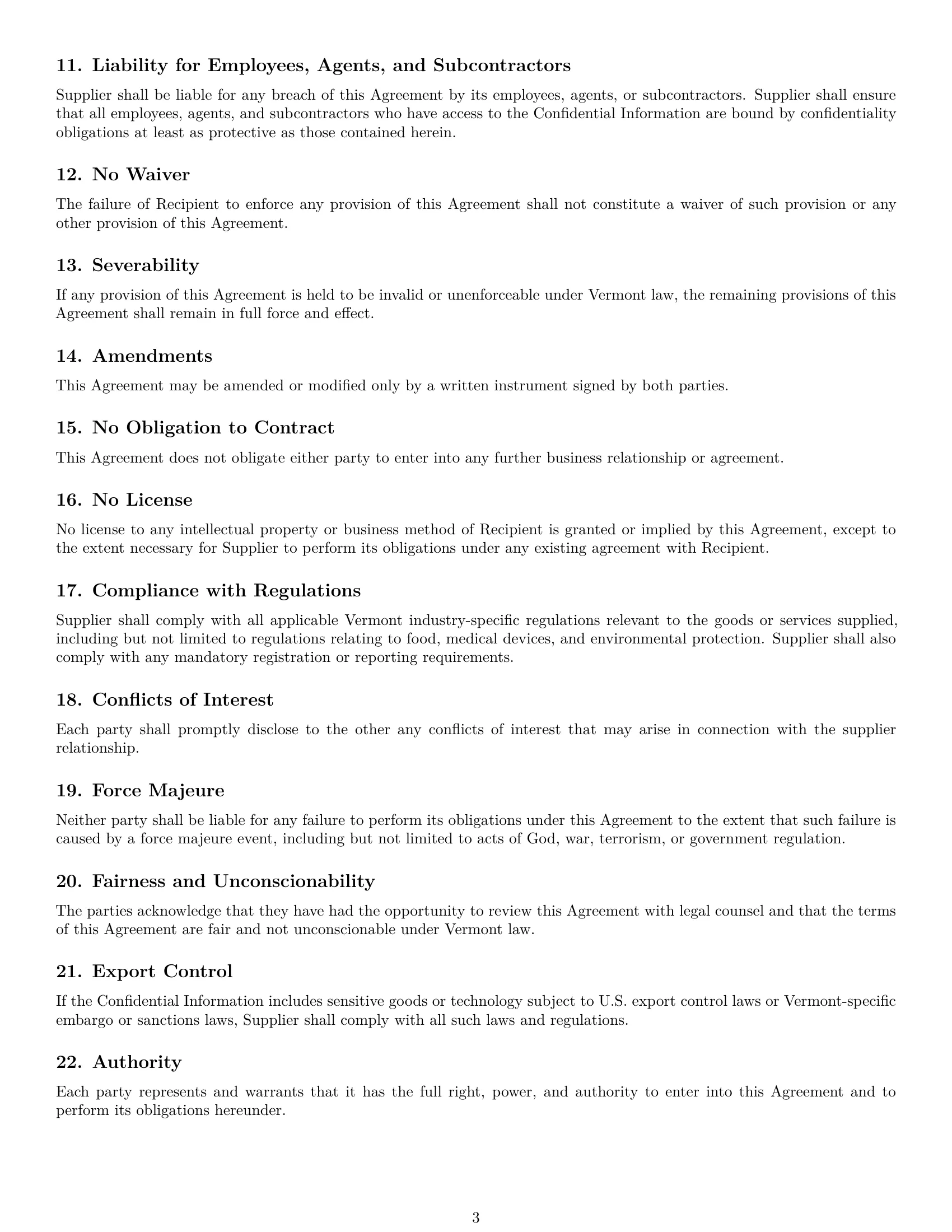 Preview page 3 of Free Vermont supplier nda template