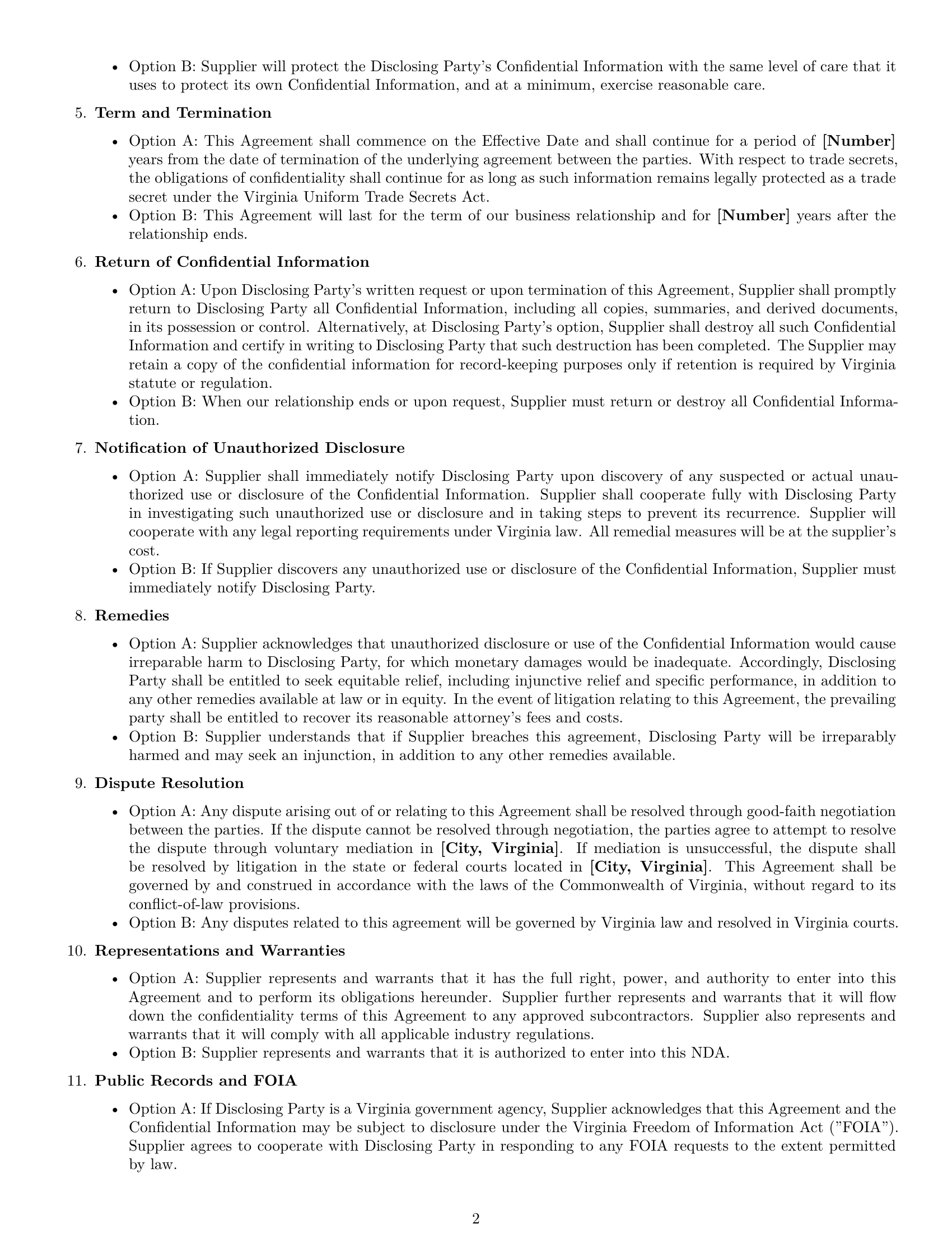 Preview page 2 of Free Virginia supplier nda template