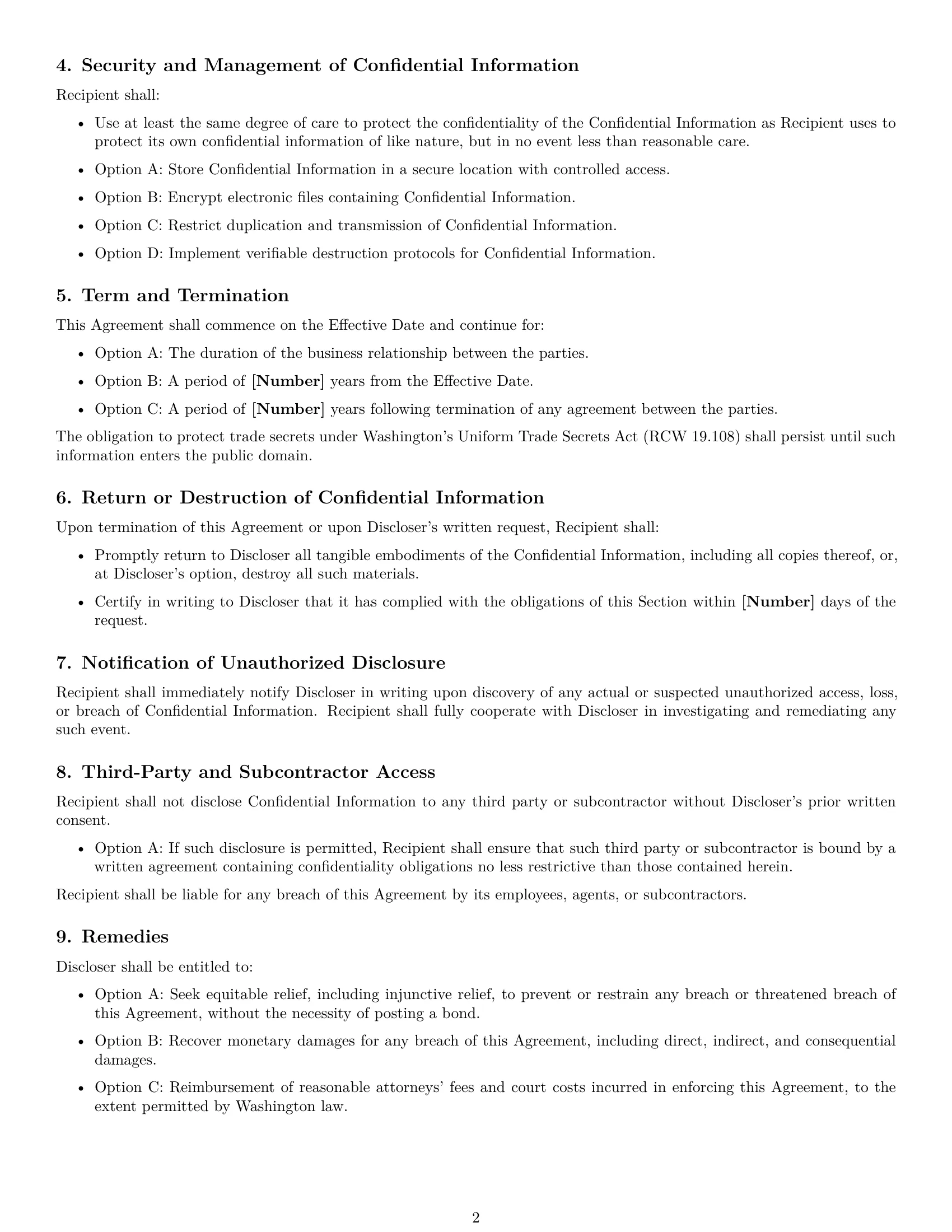 Preview page 2 of Free Washington supplier nda template