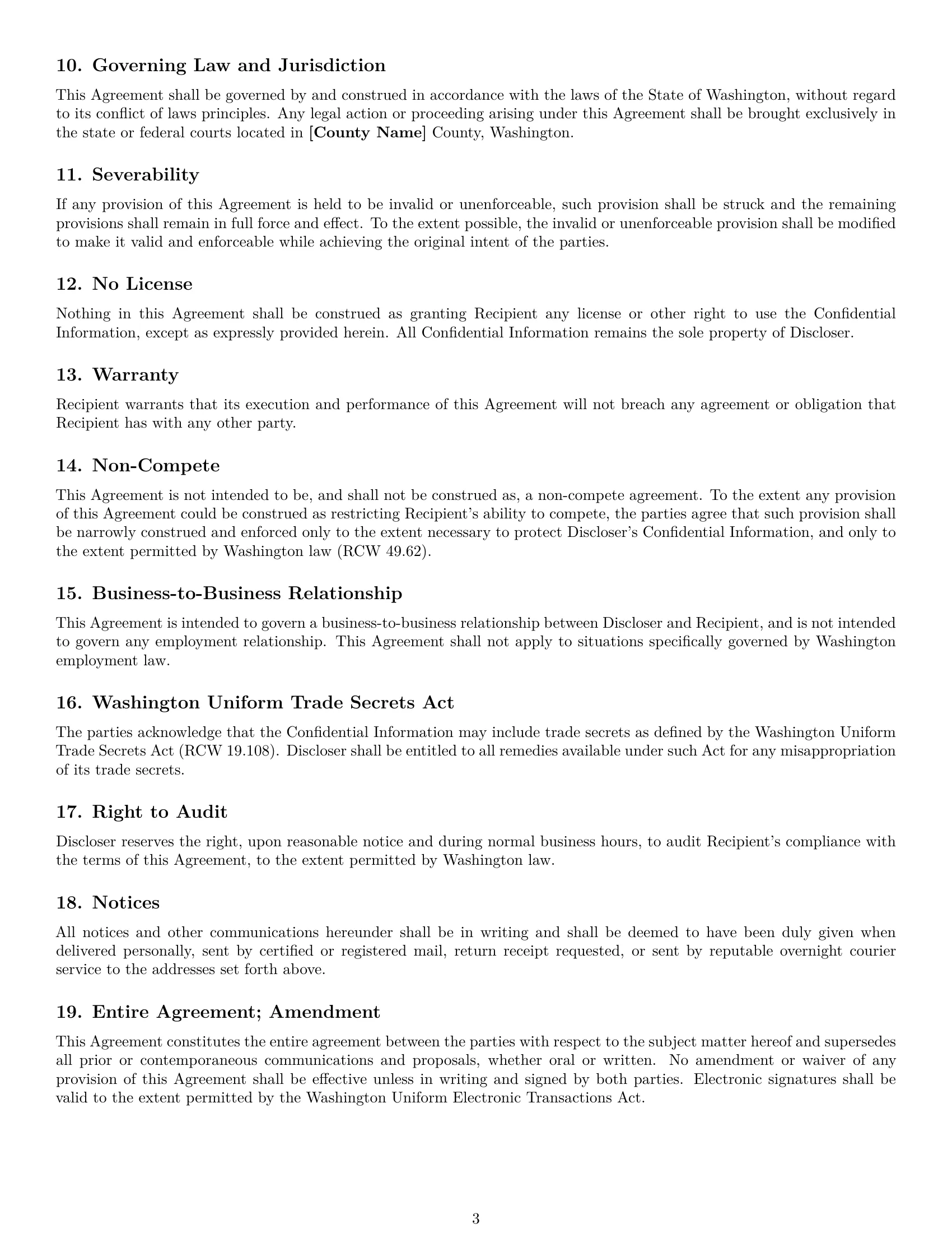 Preview page 3 of Free Washington supplier nda template