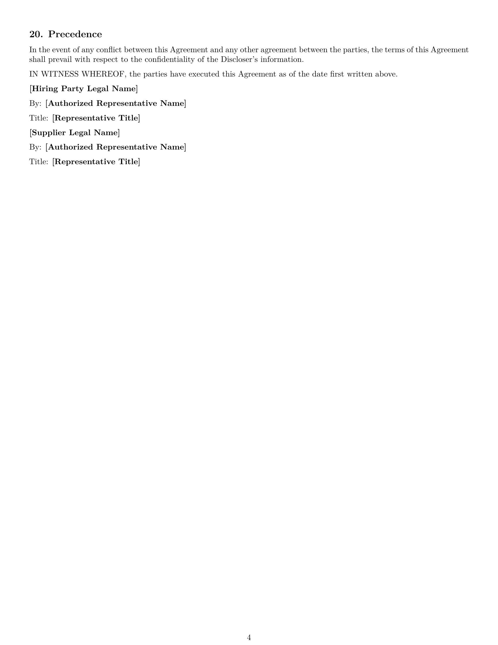 Preview page 4 of Free Washington supplier nda template