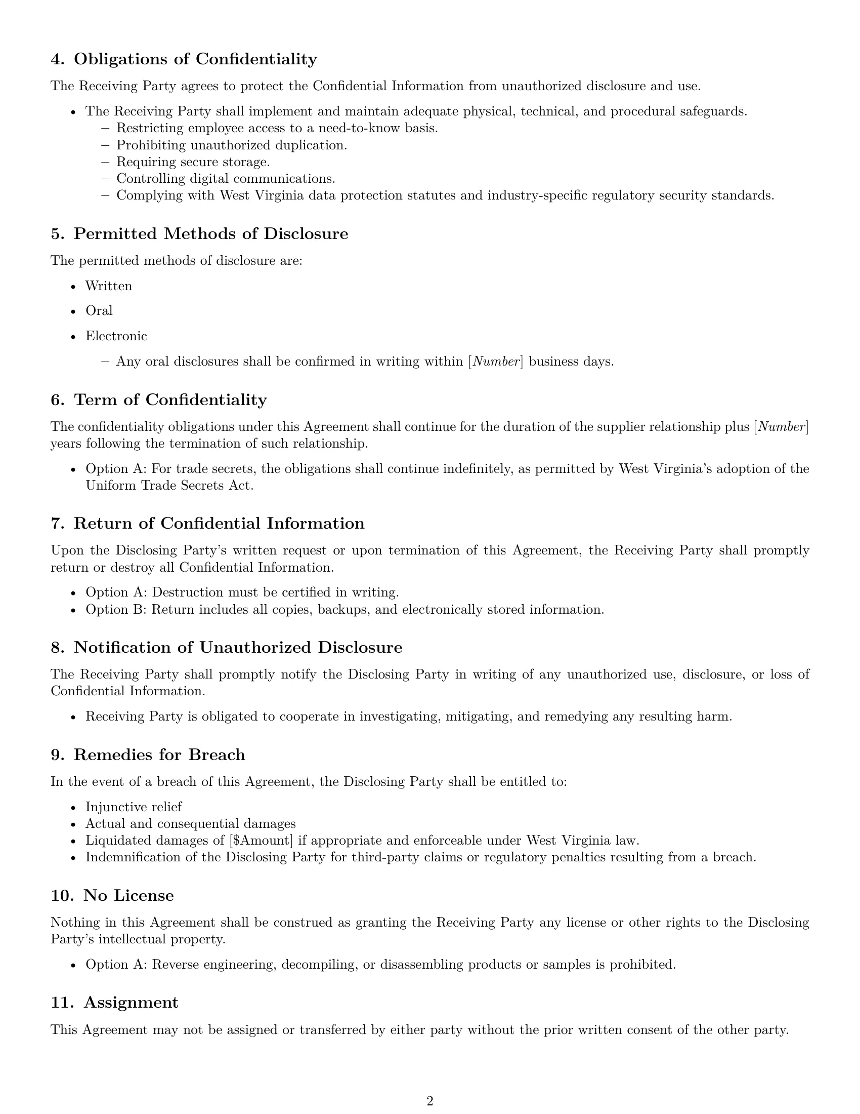 Preview page 2 of Free West Virginia supplier nda template