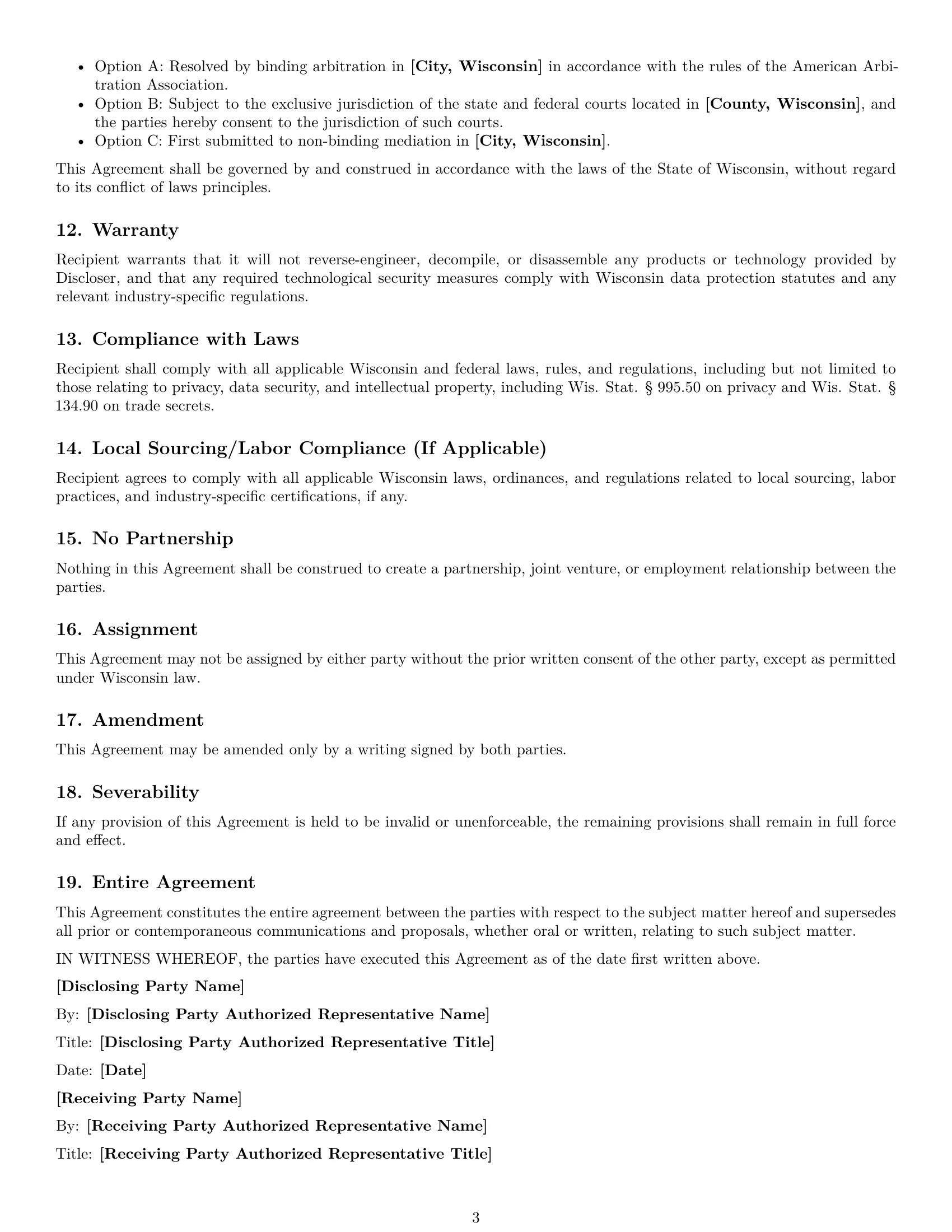 Preview page 3 of Free Wisconsin supplier nda template
